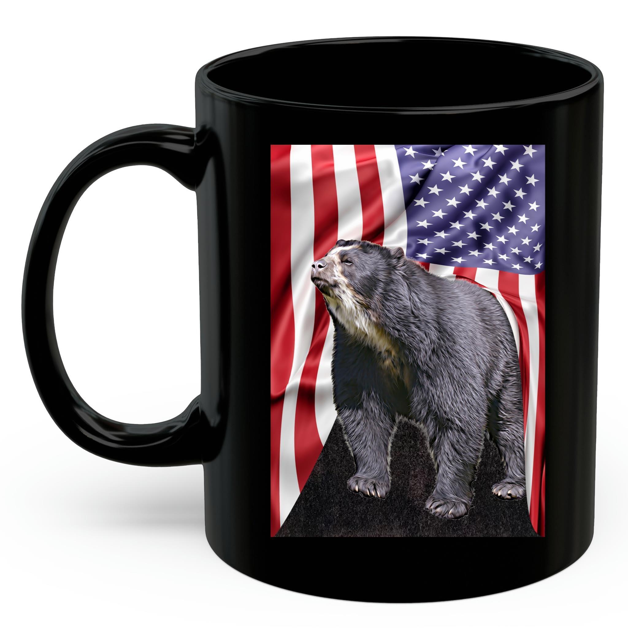 Lovesout American Themed Design With Andean Bear Coffee Mug Black Ceramic 11oz Wild Animal Lover Gifts