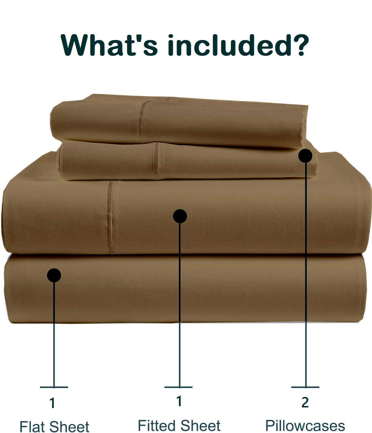 Shreem Linen Split Head Flex Cal-King Sheets for Adjustable Beds, Flex Top Cal-King Sheets for Sleep Number Bed 100% Egyptian Cotton - 4Pcs Sheet Set -28\" Top Split Sheets to fit Upto 16\" Deep (Taupe Solid)