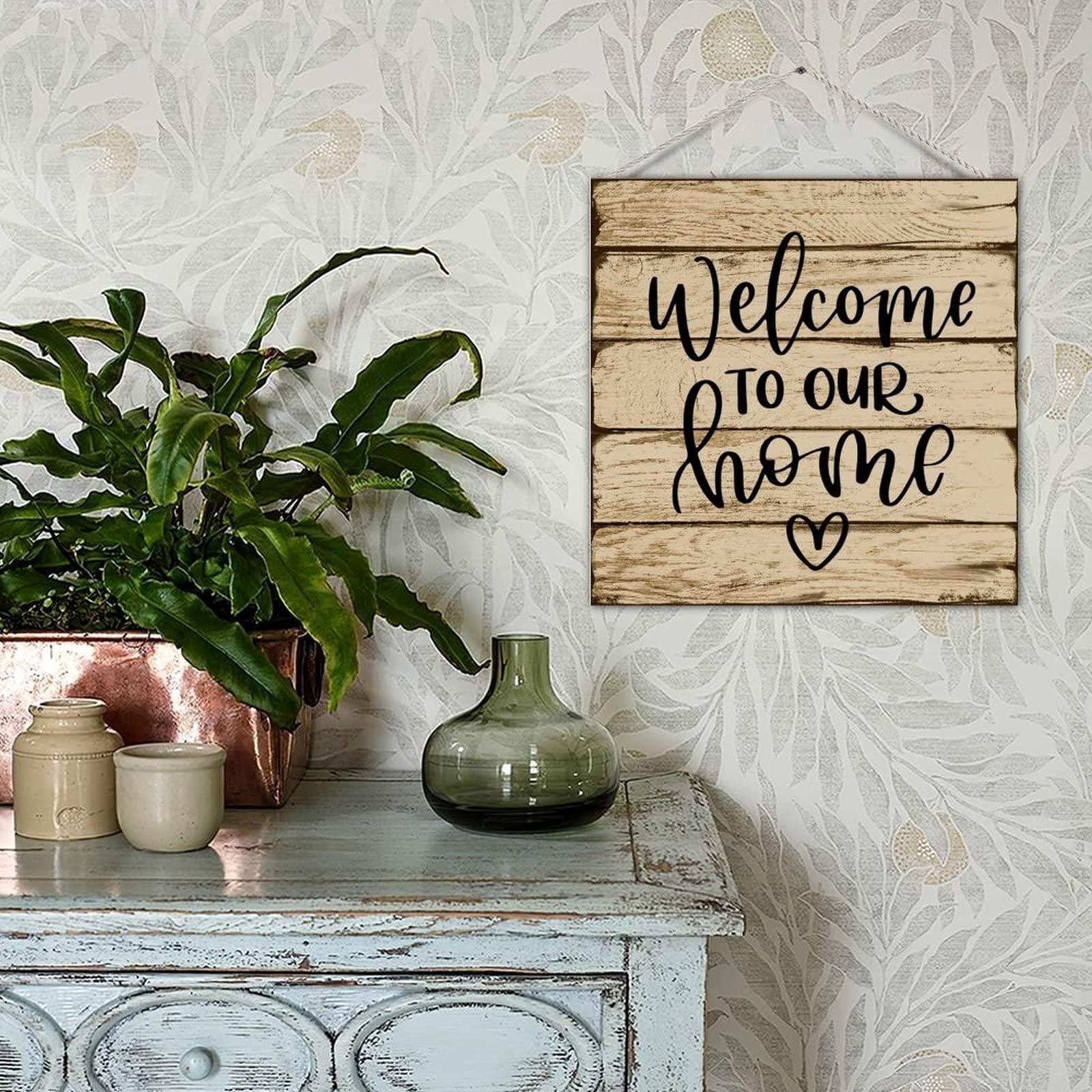 Generic Vintage Wood Sign Plaque Welcome to Our Home Rustic Wooden Craft Sign Welcome Sign Countryside Wood Wall Sign for Yard Bedroom Wall Decor 16x16 Inch