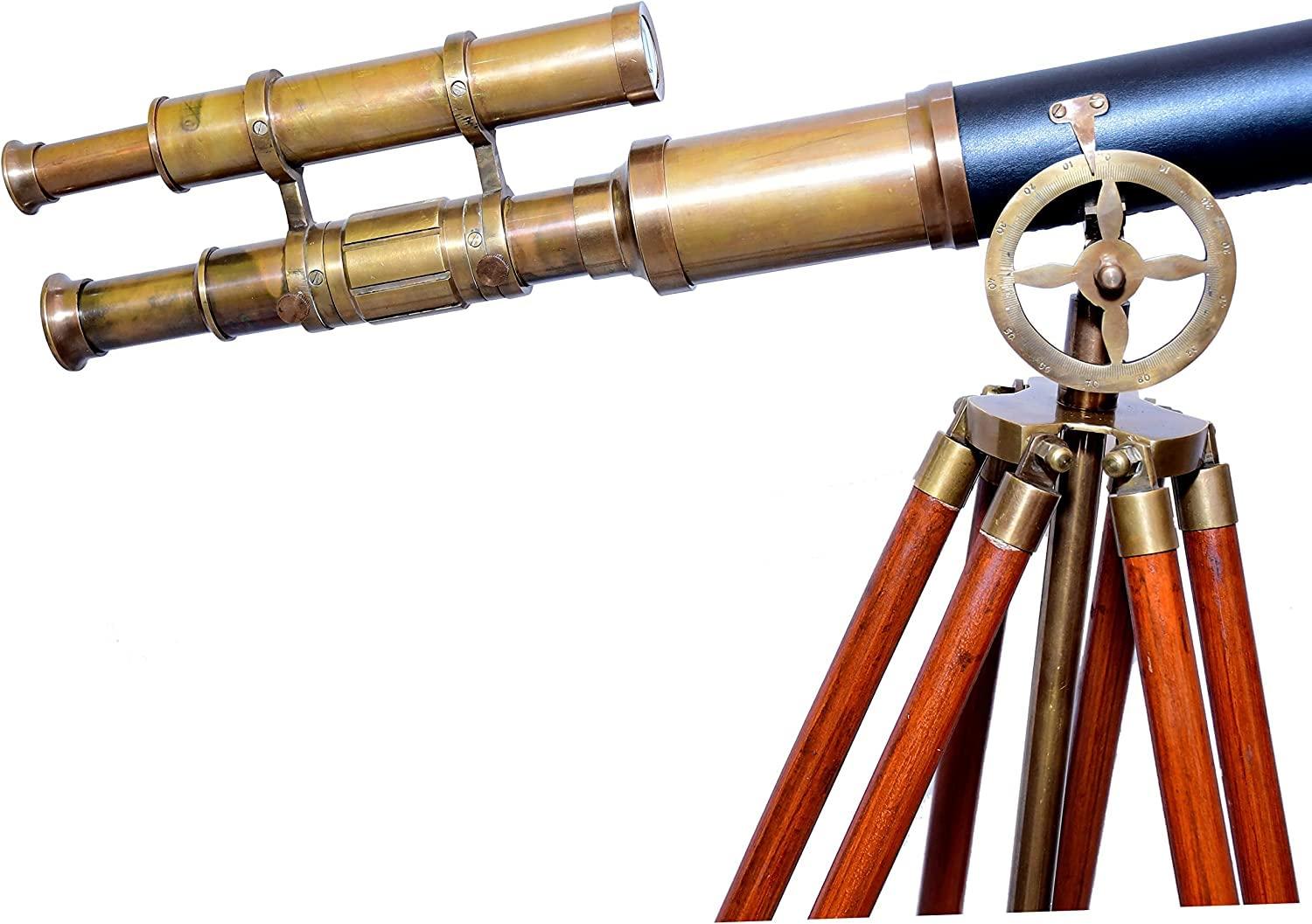NAVIROCK Antique Brass Telescope for Bird Watching Nautical Telescope Designer Telescope with Wooden Tripod Floor Standing Telescope - NAVIROCK