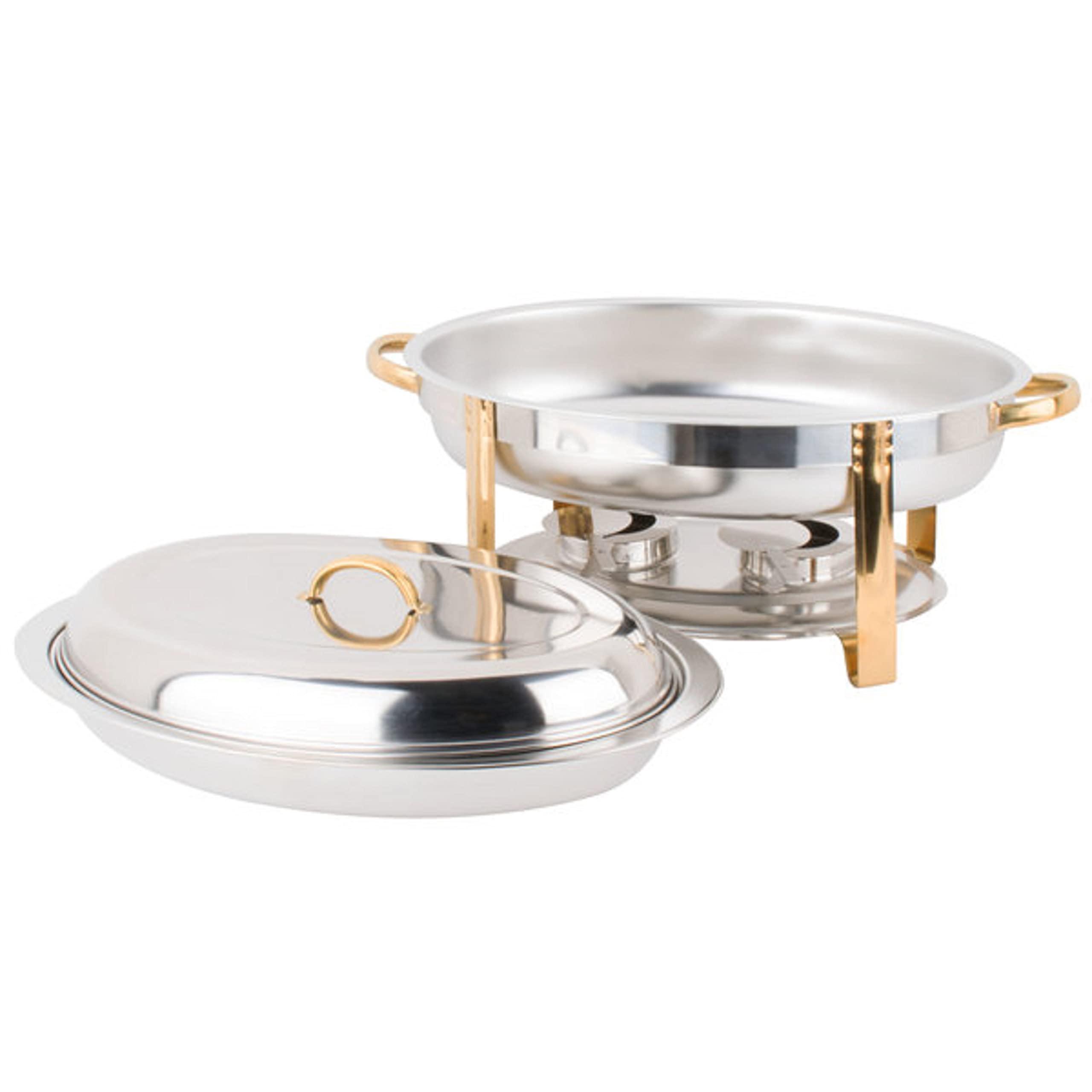 TrueCraftware TrueCraftware- 6 Qt. Stainless Steel Half Size Oval Chafing Dish Gold Accented Complete Set- Food Warmer Chafers and Buffet Warmer Sets for Catering Event Party Holiday Buffet Weddings Catering