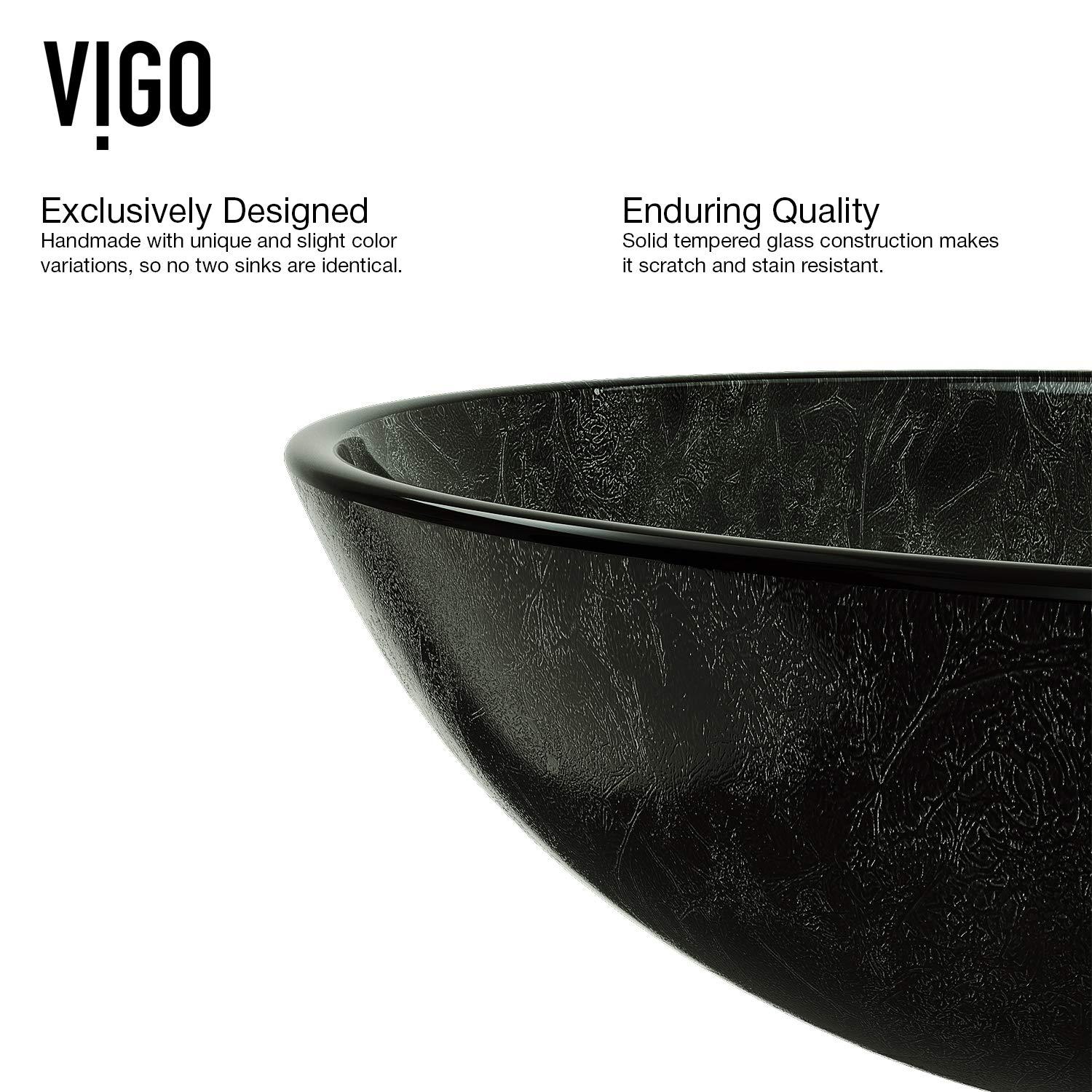VIGO VIGO 17\" L -17\" W -12\" H Giovanni Glass Round Vessel Sink Set in Gray Onyx with Faucet and Drain -VGT830