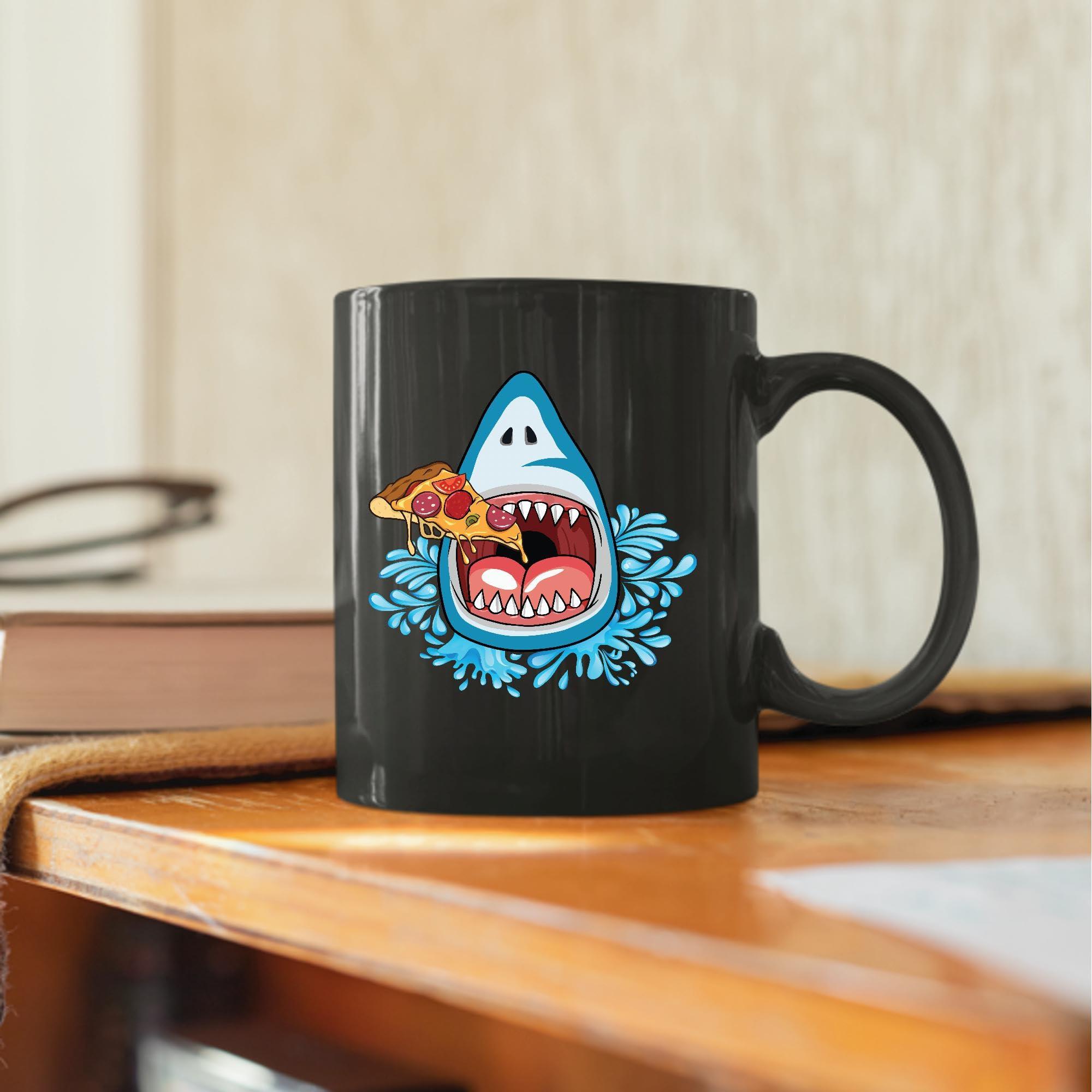 PhaMQuan Shark Eat Pizza Food Lovers Jawsome Gift Idea 11oz 15oz Black Coffee Mug