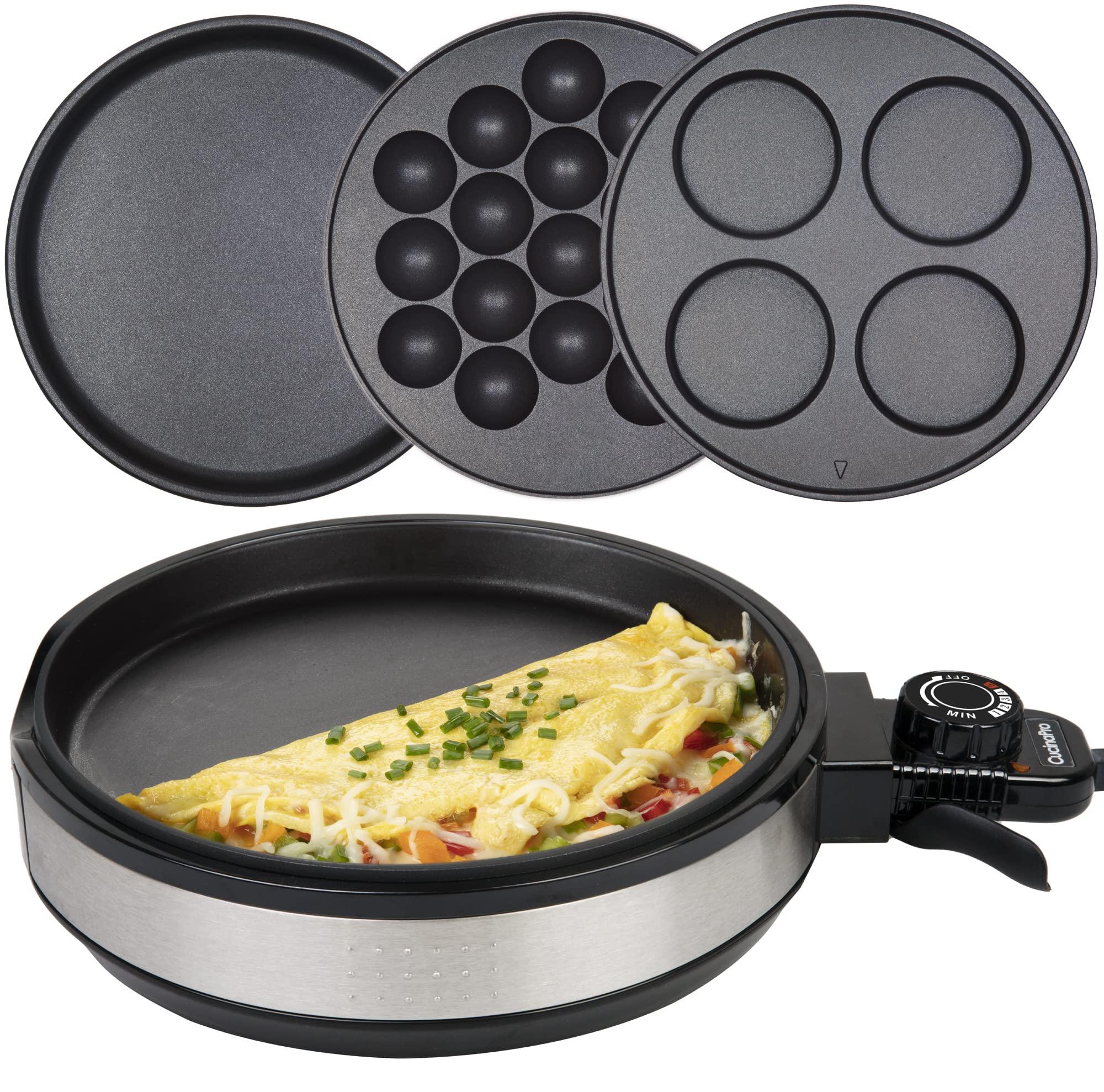 CucinaPro Multi Baker Deluxe- Baking Made Easy- Electric Appliance w Temp Control, 3 Interchangeable Skillets for Grilling Baking or Dessert Making- Grilled Cheese Omelets Pizza, Sandwiches, Cake Pops Xmas Gift