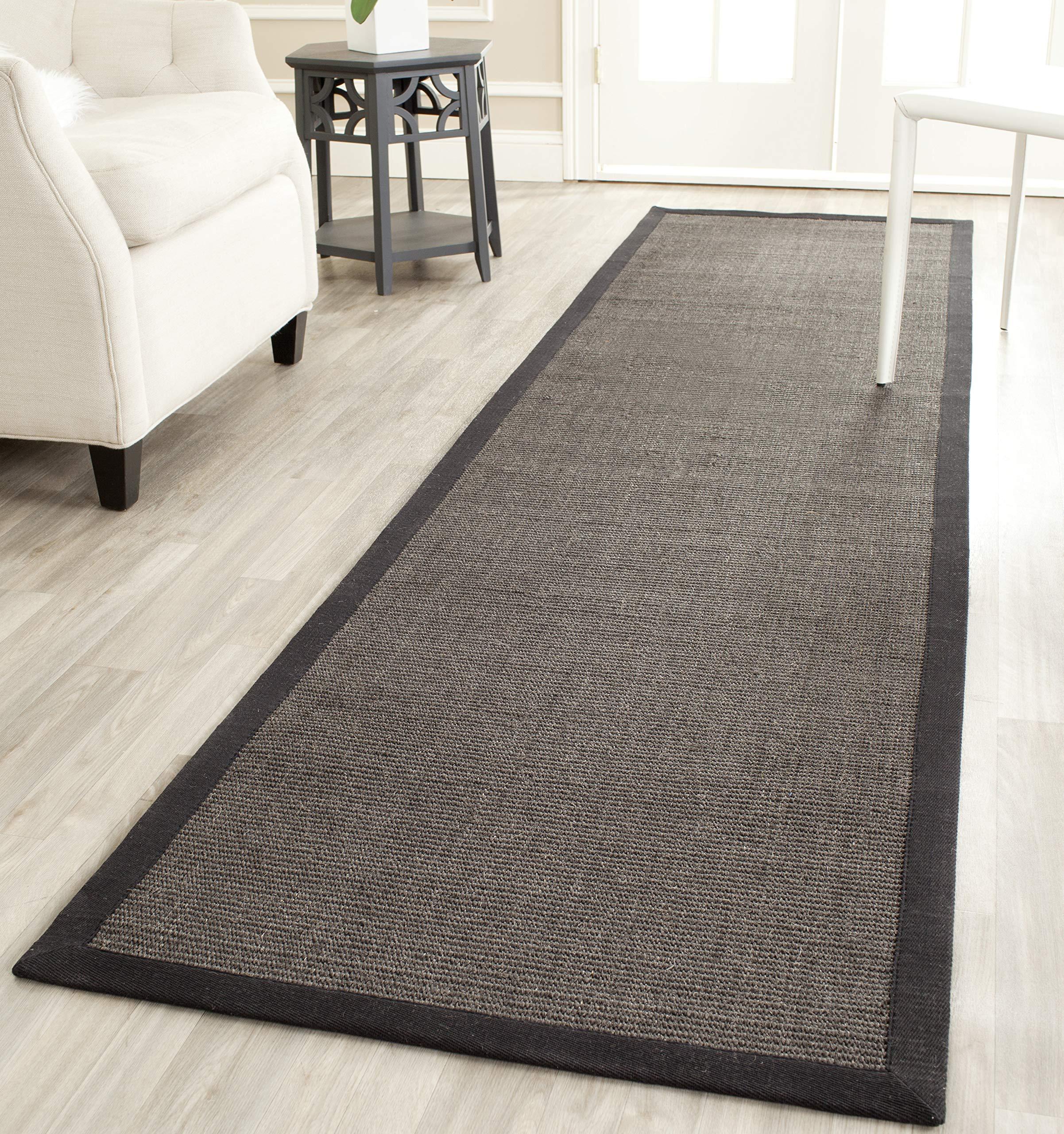 Safavieh SAFAVIEH Natural Fiber Collection Runner Rug - 2\'6\" x 20\', Charcoal & Charcoal, Border Sisal Design, Easy Care, Ideal for High Traffic Areas in Living Room, Bedroom (NF441D)
