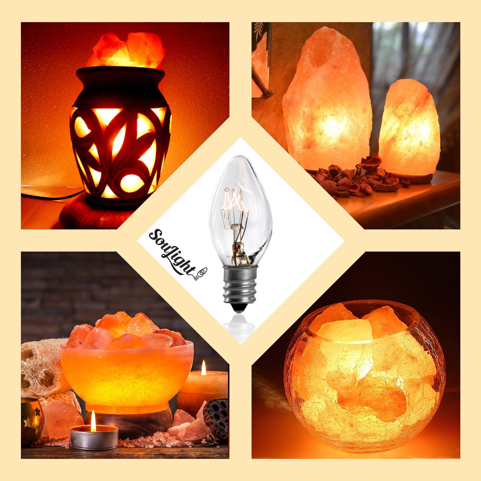 SouLight Salt Rock Lamp Bulb 15 Watt Replacement Bulbs for Himalayan Salt Lamps & Baskets, Chandeliers, Candle & Wax Warmers, Night Lights. E12 Socket, C7, Warm White 8 Pack