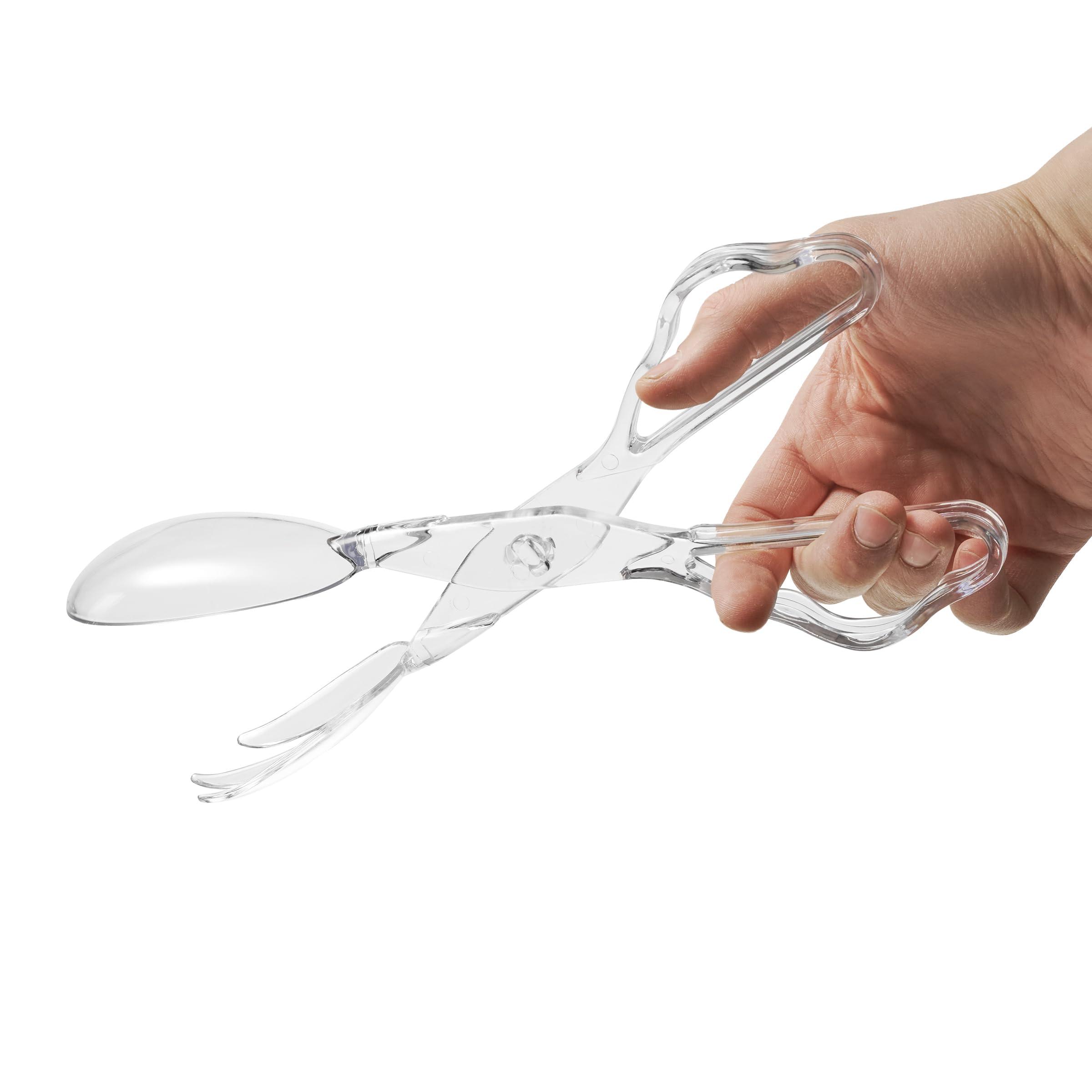 JoyServe 4-Pack 11-Inch Clear Plastic Scissor Salad Tongs - Premium, Heavy-Duty, Reusable Serving Utensils for Catering, Cooking, Buffets, Party Supplies, and Weddings, Dishwasher Safe