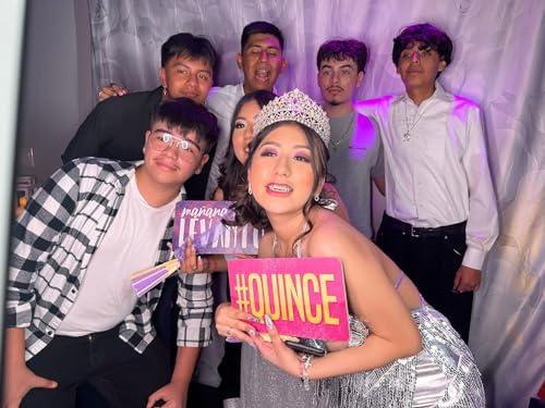 KING PROPS King Props Fully Assembled Quinceanera Teal Sweet Multicolor Photo Booth Props Kit Spanish Water Proof Perfect 15th Birthday Parties Decorations,Mis Quince Anos, Double Sided 6 Count.