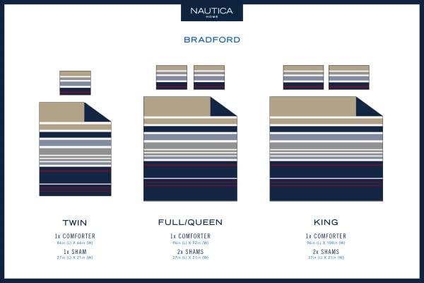 Nautica Nautica - Queen Comforter Set, Cotton Reversible Bedding with Matching Shams, Stylish Home Decor (Bradford Navy/Kahki, Queen)