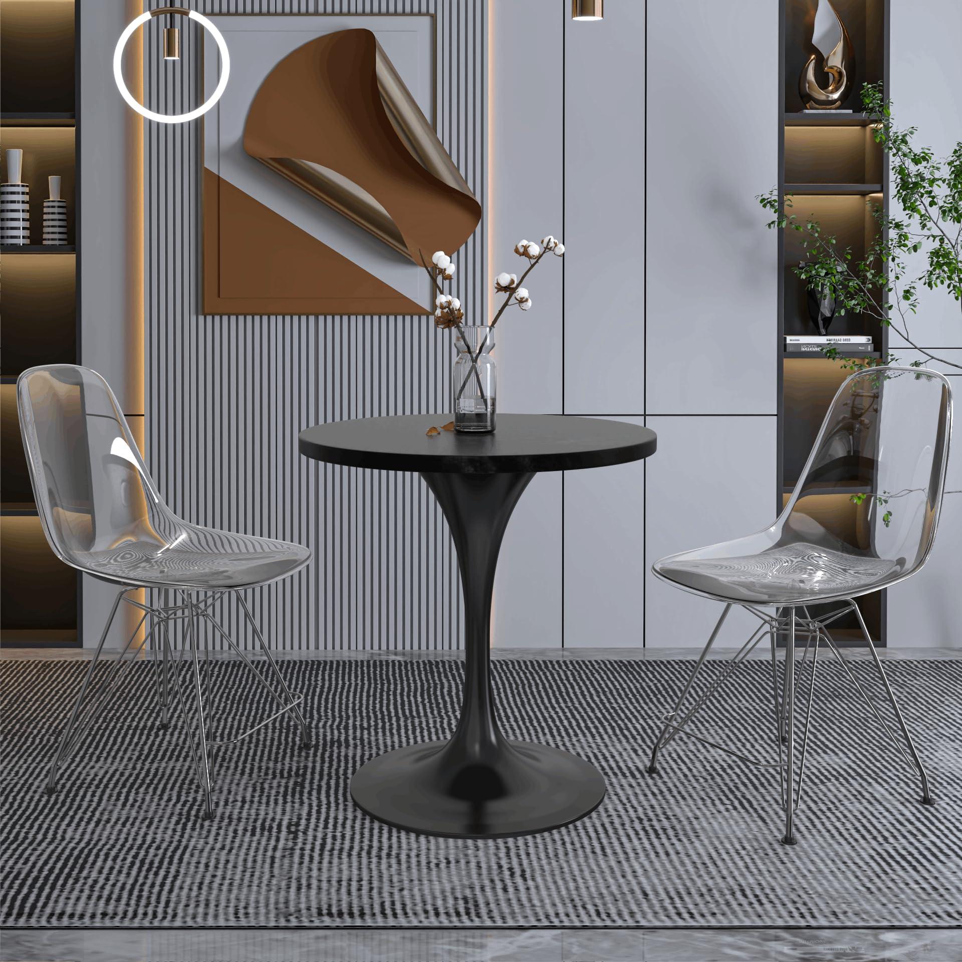 LeisureMod LeisureMod Verve Mid-Century Modern Dining Table with a 27\" Round MDF Tabletop and White Steel Pedestal Base for Kitchen and Dining Room (Black)