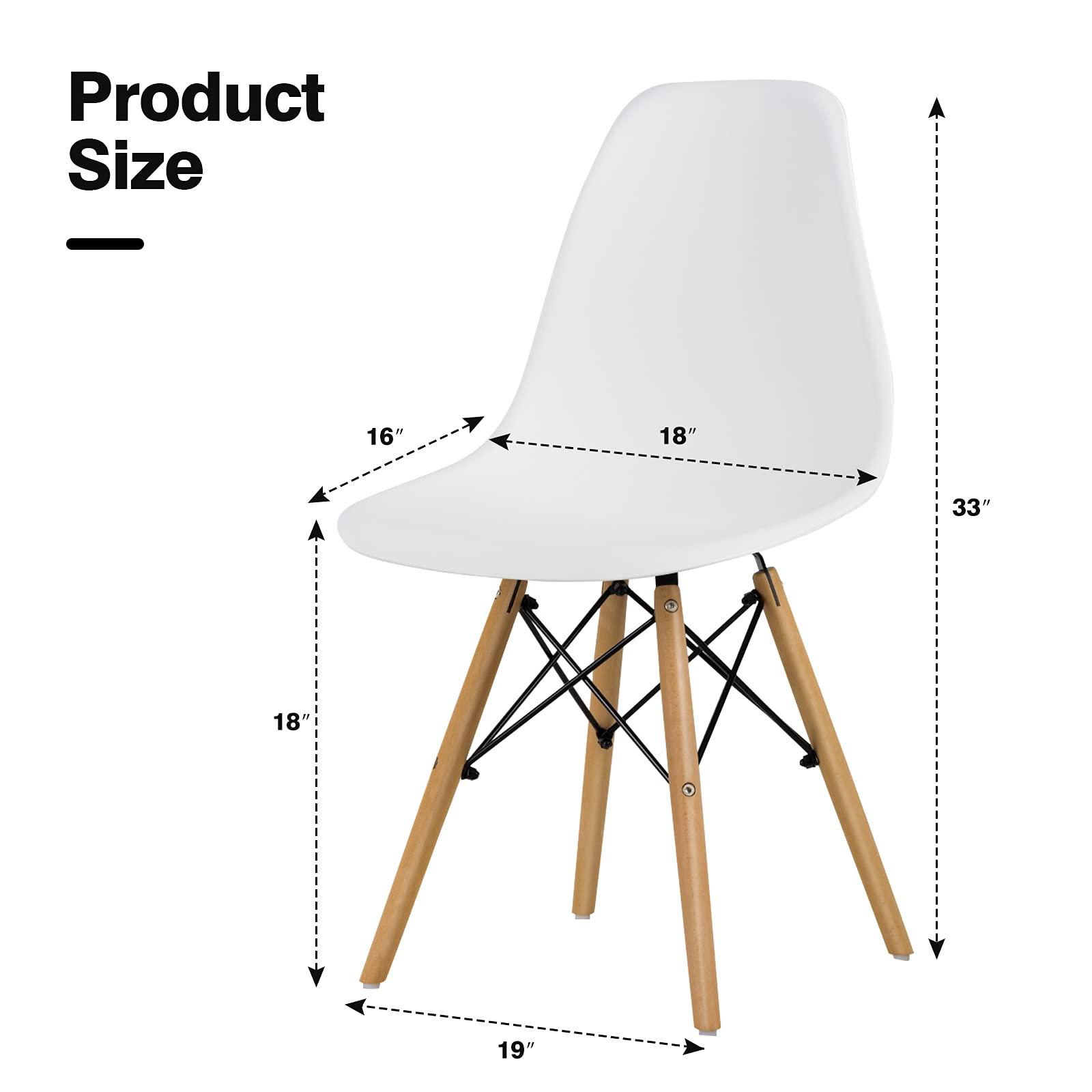 ERGOMASTER ERGOMASTER DSW Chairs Set of 4 Pre Assembled Modern Dining Chair with Sturdy Wooden Legs, Shell Lounge Plastic Chairs for Dining, Kitchen, Bedroom & Living (Set of 4 & White)