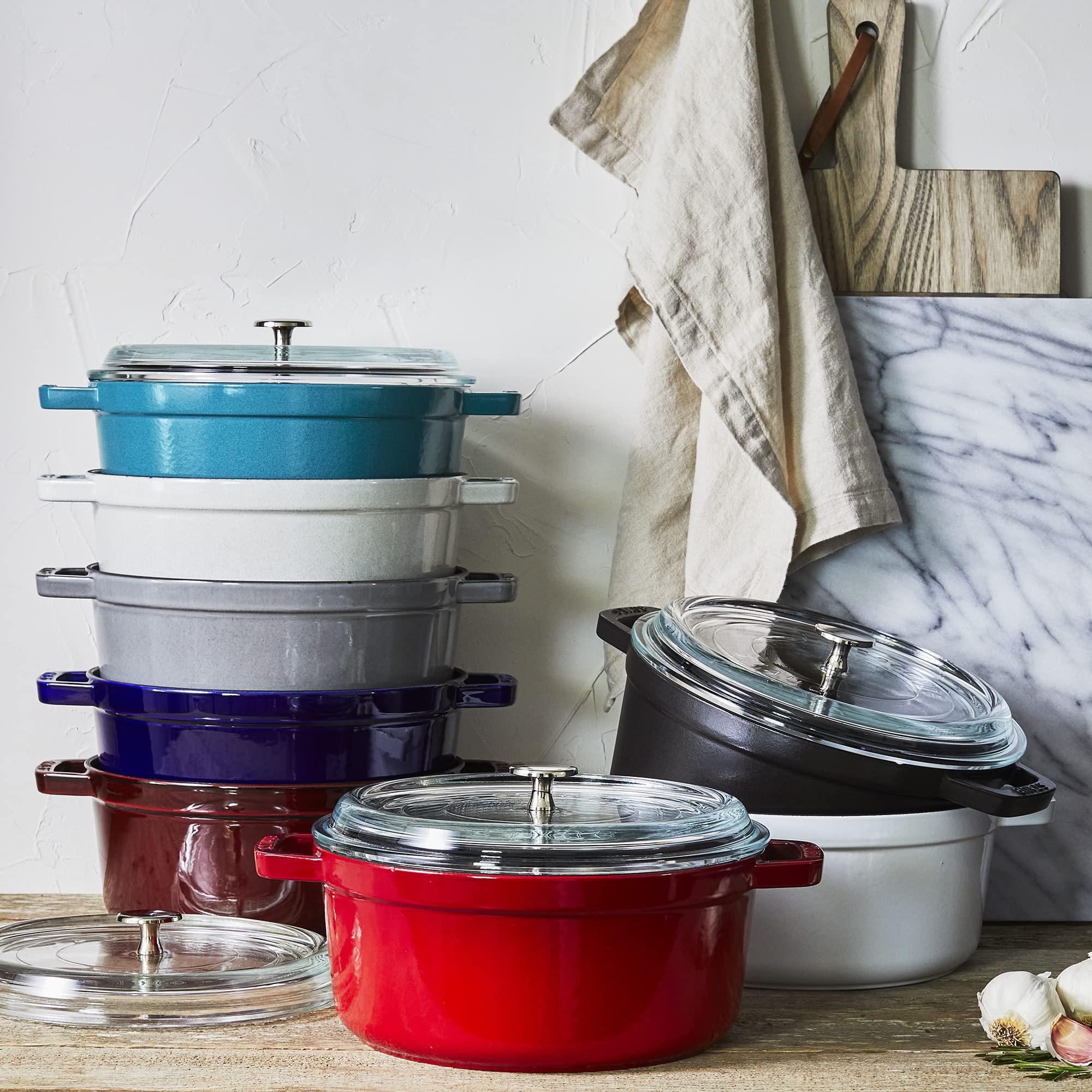 STAUB STAUB Cast Iron Dutch Oven 4-qt Round Cocotte with Glass Lid, Made in France, Serves 3-4, White