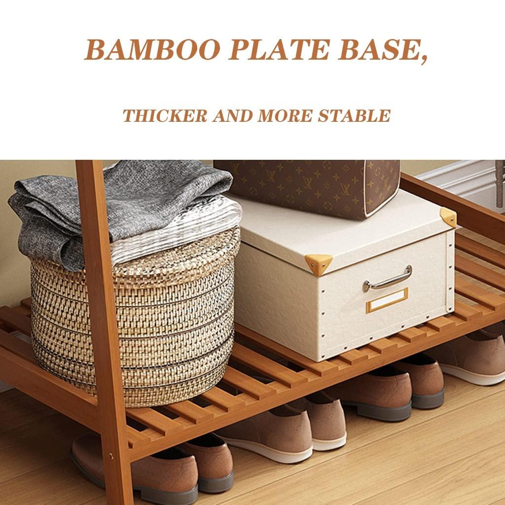 HomeLoft Basics Bamboo Clothing Rack with 2-Tier Shelves and Hanging Bar, Anti-Falling Design Garment Closet with 2 Hooks for Cloth Coat Shoe Storage Organizer Shelf (Color : Khaki, Size : 80 * 40 * 140cm)