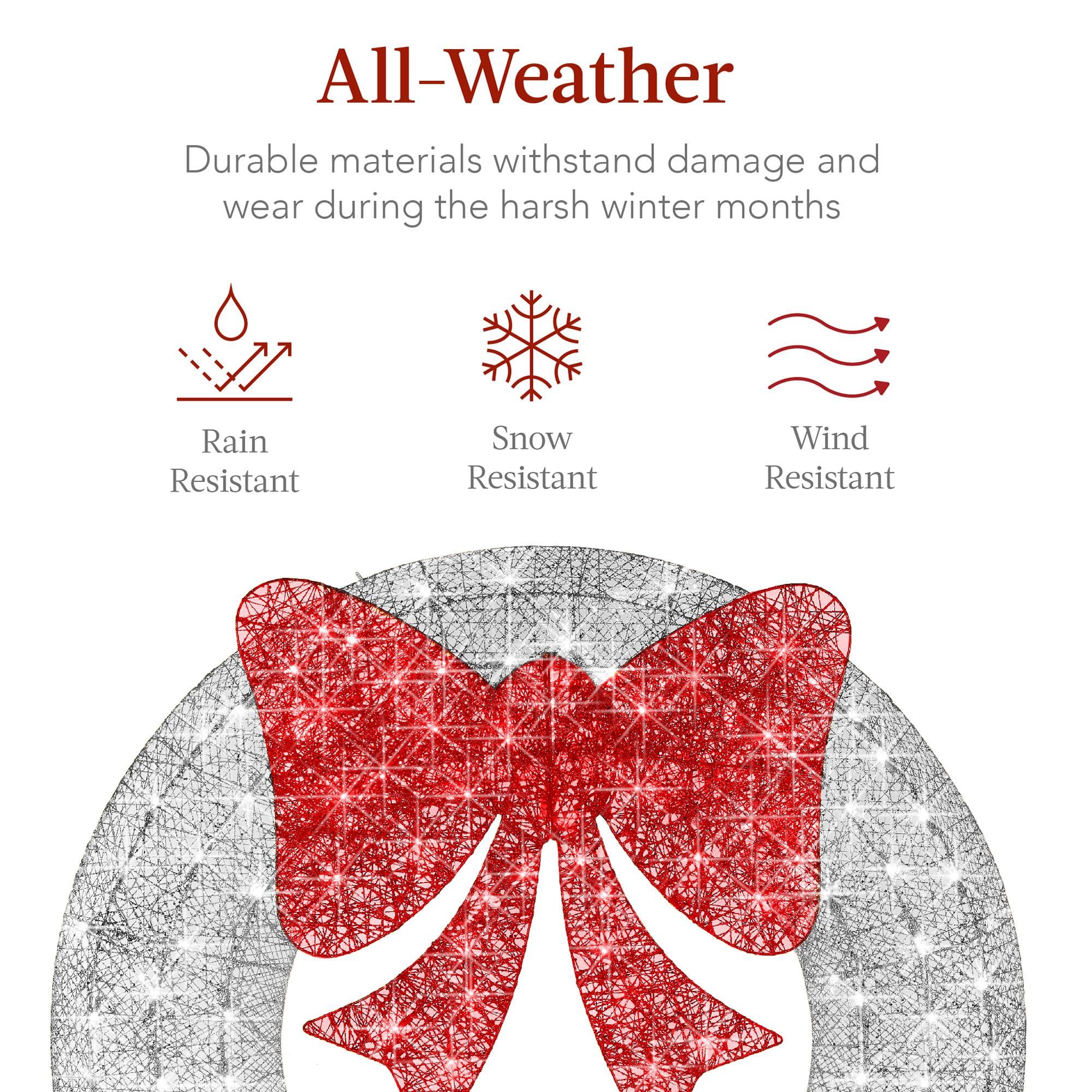 Best Choice Products Best Choice Products 36in Pre-Lit Outdoor Christmas Wreath Decoration, LED Metal Holiday Decor for Home w/ 120 Lights, Bow - Silver/Red