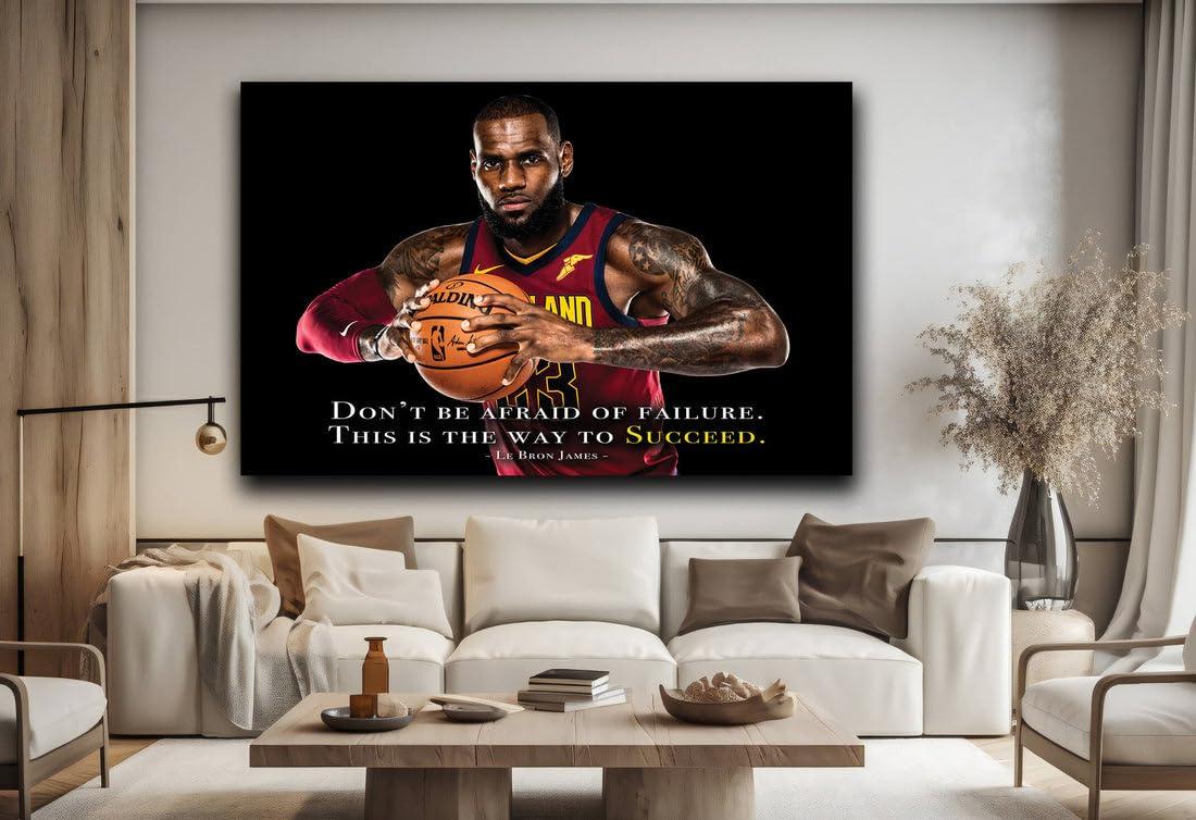 Pix Wall Art Basketball Quote Wall Art for Living Room LeBron James Canvas Paintings on Canvas American Basketball Pictures Artwork Home Decor Giclee Wooden Framed Stretched Ready to Hang