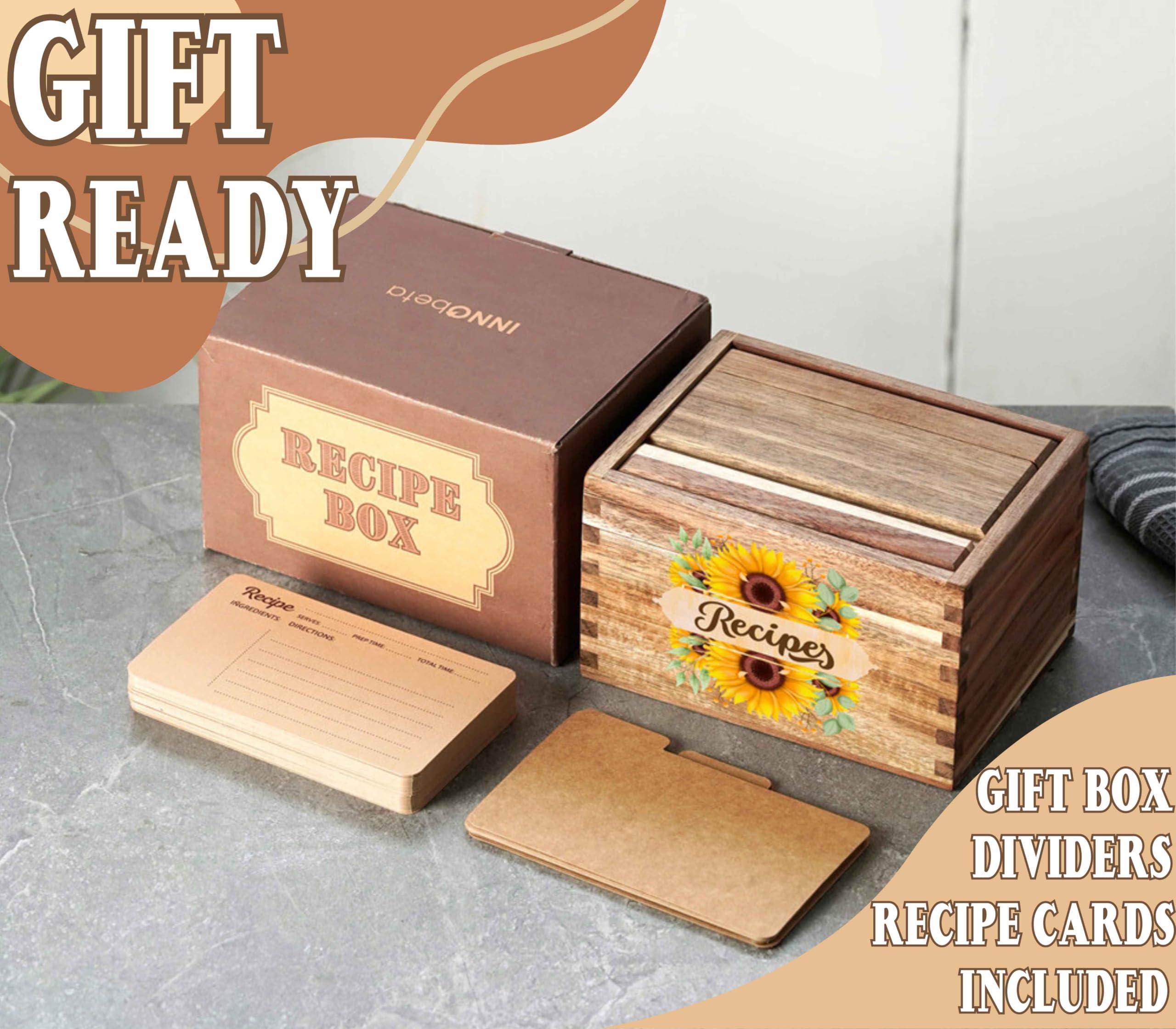InnoBeta InnoBeta Sunflower Gifts Recipe Box, Recipe Card Holder Box with 50 4x6 inch Recipe Cards, 10 Dividers, Recipe Organizer for Sunflower Lovers