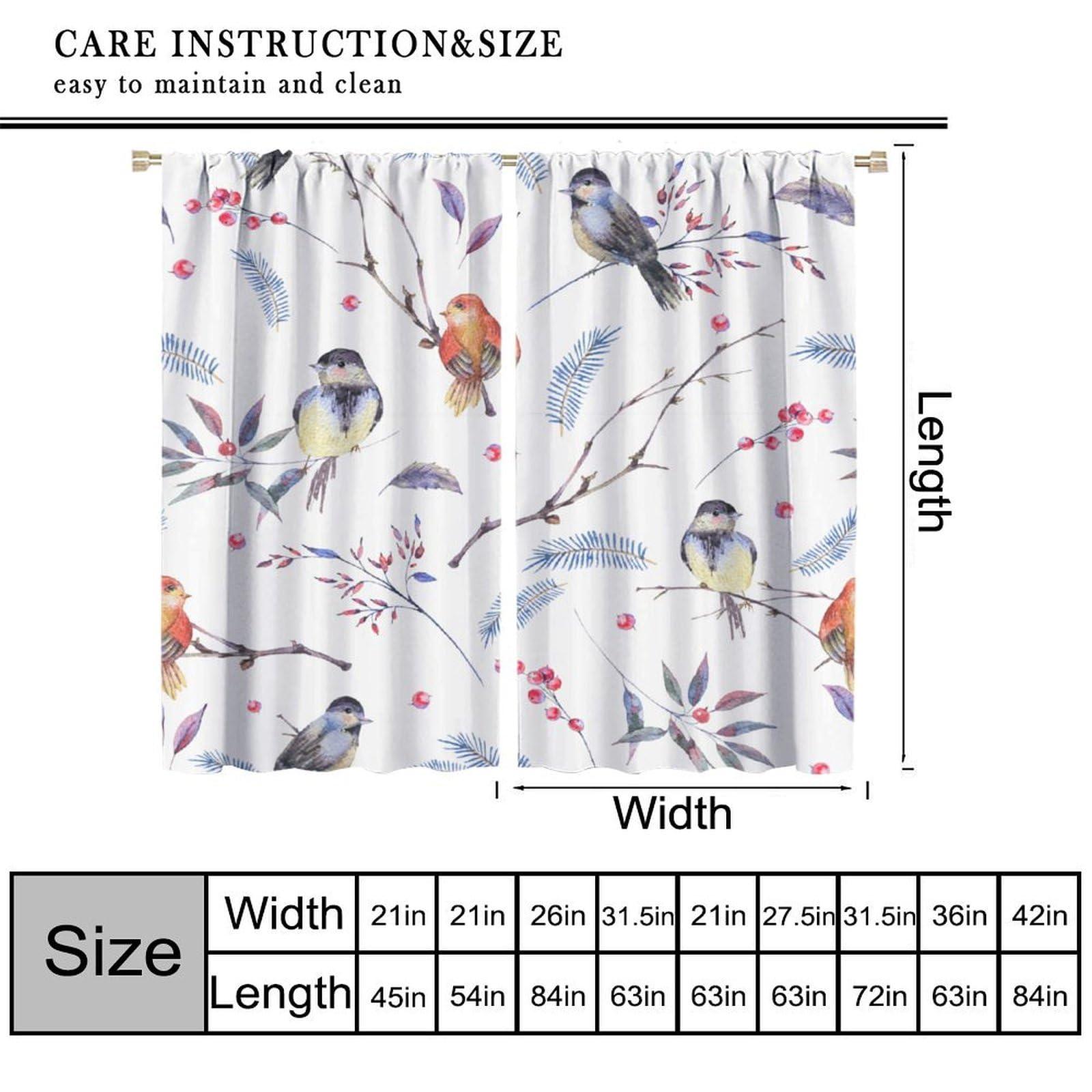 QLYYDS Cute Bird Blackout Curtains Branches Leaves Art Printed Window Drapes for Bedroom Living Room Kitchen Decor W21xL63in 2 Panels