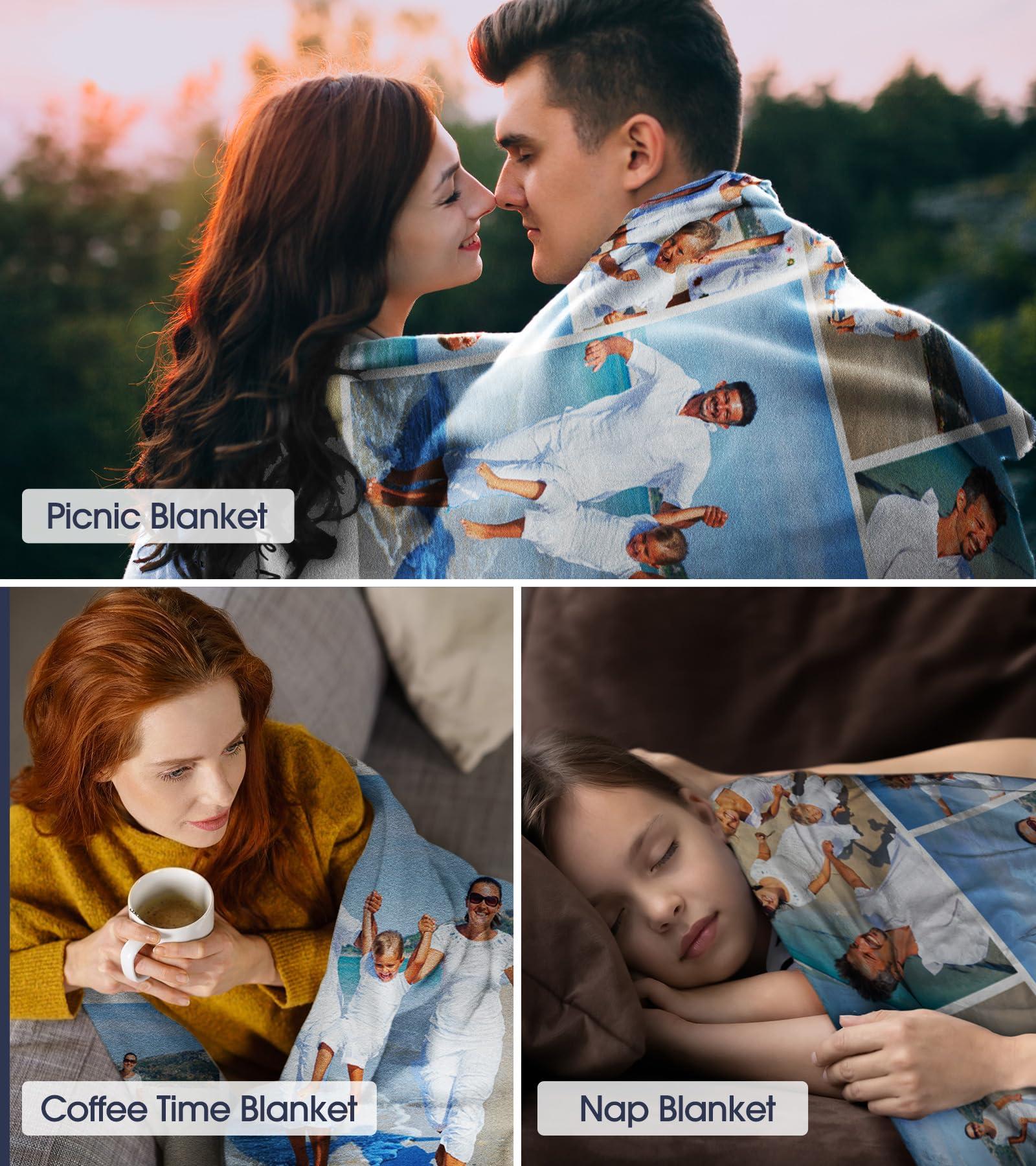 RUSFYUNM Custom Blanket with Photos Text Customized Picture Blankets Personalized Flannel Throw Blanket for Kid Adult Mother Father Friends Lovers Pets Personalized Gifts Birthday Halloween Christmas 30*40 In