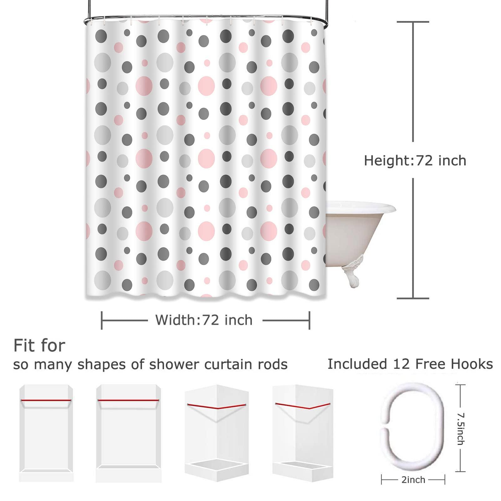 Emvency Emvency Shower Curtain Geometric Pink Gray White Modern Polka Dot Pattern Retro Waterproof Polyester Fabric 72 x 72 Inches Bathroom Set with Hooks