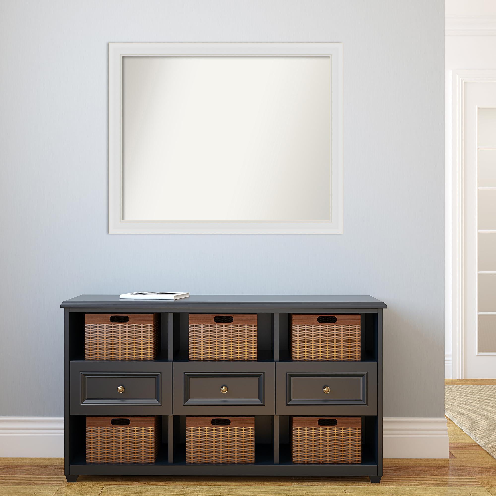 Amanti Art Amanti Art White Bathroom Mirror for Over Sink, 31x38 Custom Made Flair Soft White Rectangle Vanity Mirror, Large Casual Wood Frame, Hangs Horizonally and Vertically, Wall Decor from WI, USA