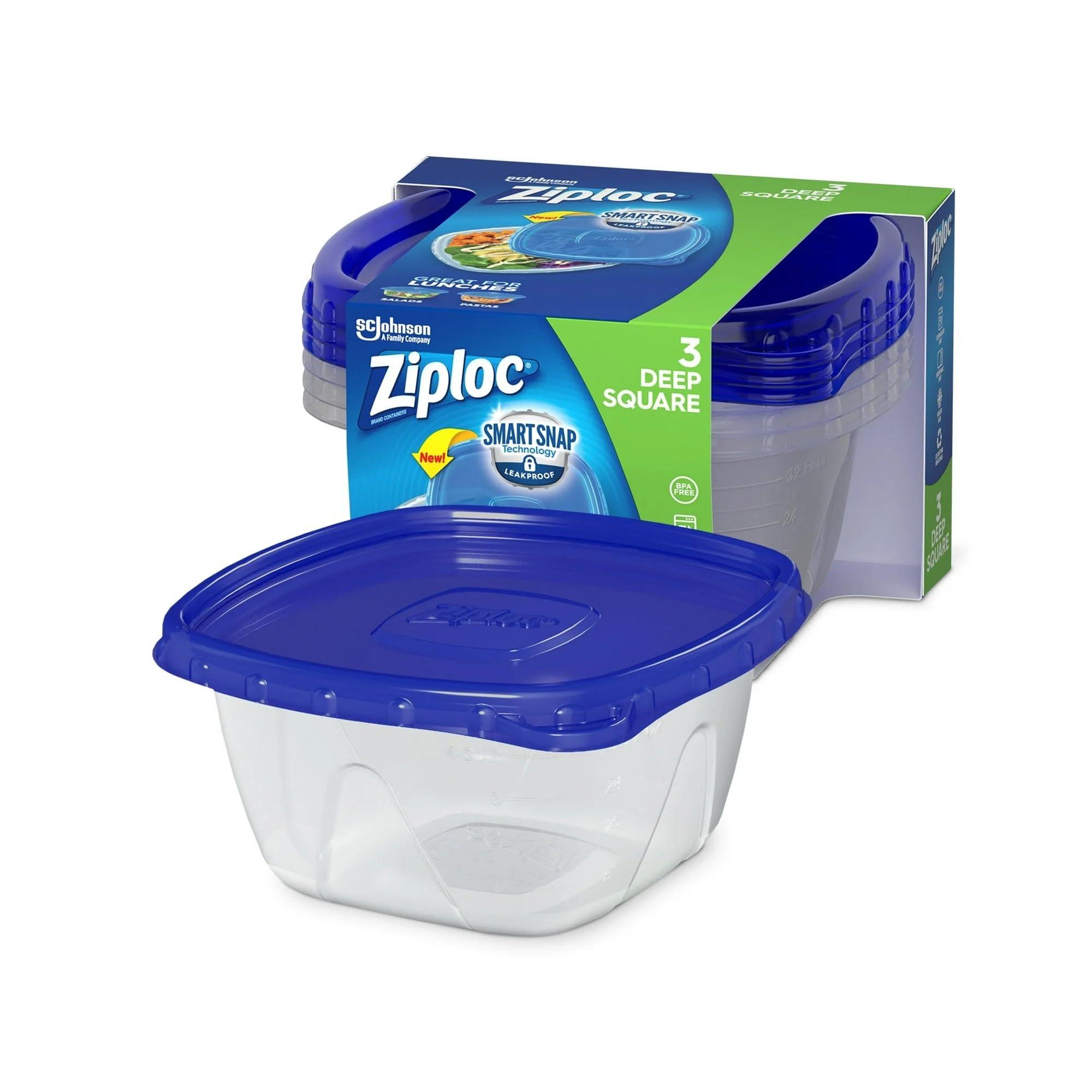 Ziploc Ziploc Storage Containers with SmartSnap Technology, Deep Square, 1.25Q, 3 Pack