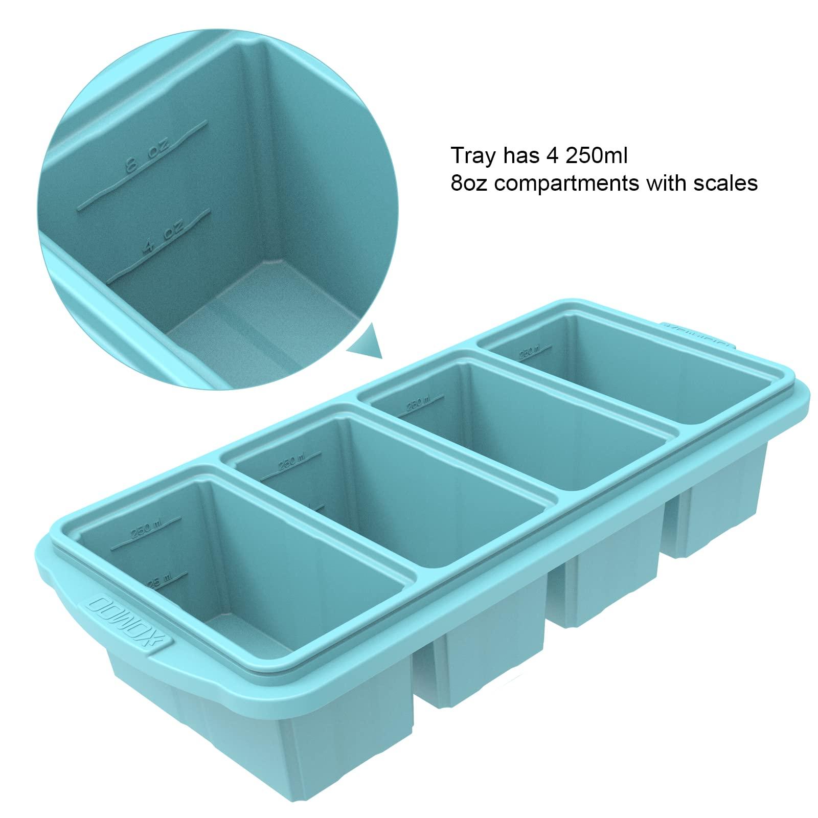Aikeep Silicone Freezing Tray with Lid, Large Ice Cube Tray Non-stick Soup Freezer Container with 4 Compartments for Storing and Freezing Soups, Broths, Sauces and Liquid Diets, Oven and Dishwasher Safe