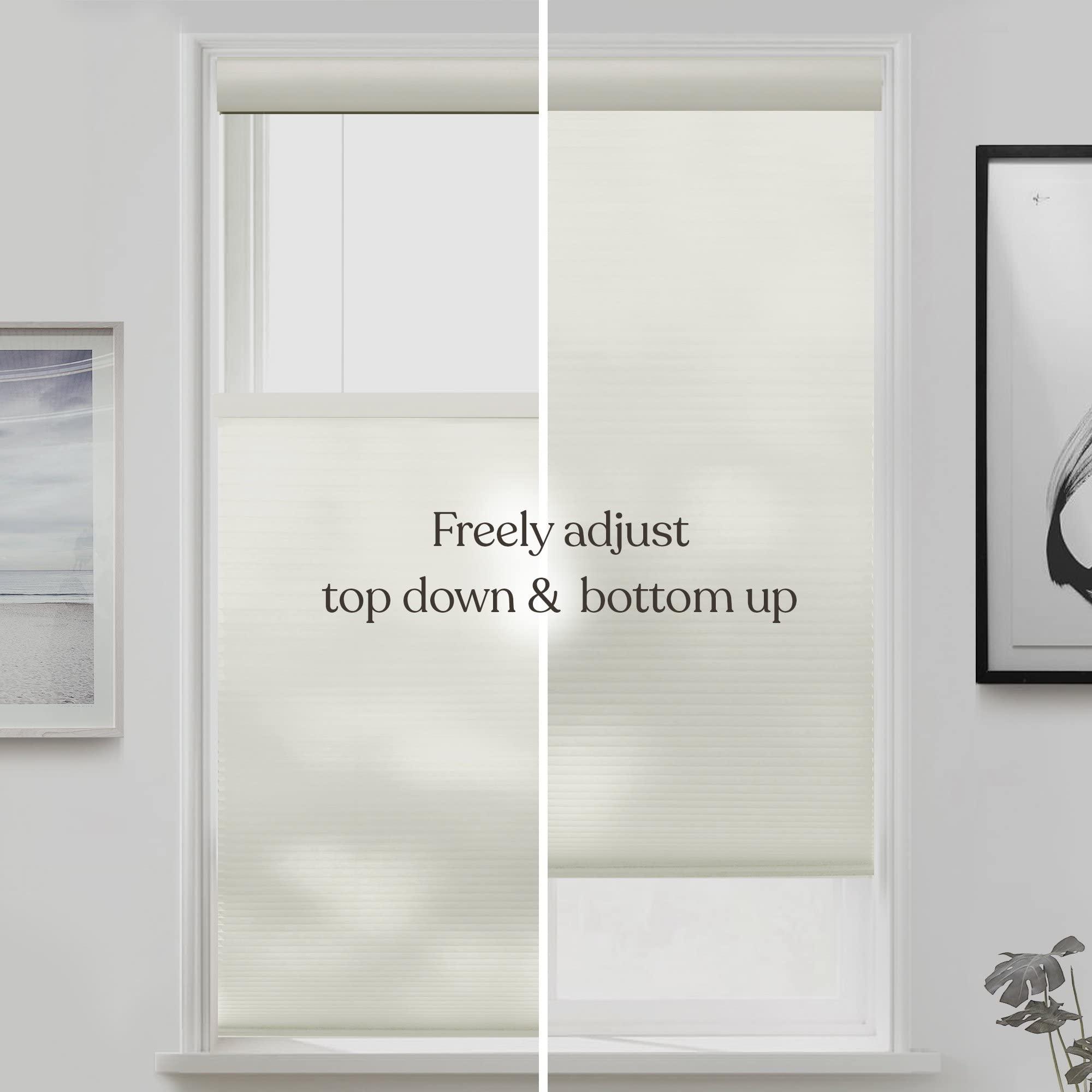 Mood MOOD Top Down Bottom Up Cellular Shades | Luxury Meets Function | Cordless, Light Filtering, Insulation, Acoustic Comfort | Honeycomb Blinds for Windows | Warm White | 47" Width x 48" Height