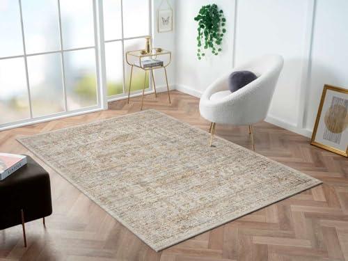Obeetee Obeetee - Ava Machine Woven/Power Loomed Distressed Arabesc 8' x 10' Area Rug in Silver