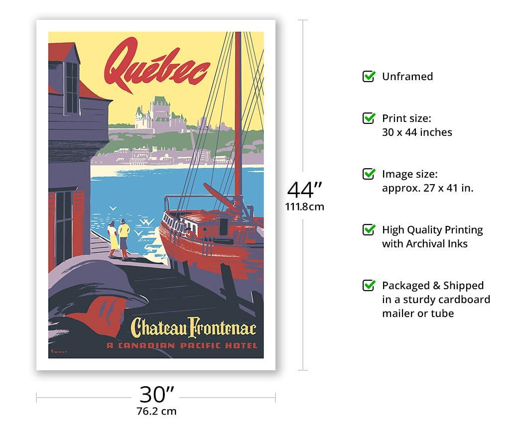 Pacifica Island Art Chteau Frontenac - Quebec Canada - Canadian Pacific Hotel - Vintage Travel Poster by Peter Ewart c.1947 - Fine Art Matte Paper Print (Unframed) 30x44in