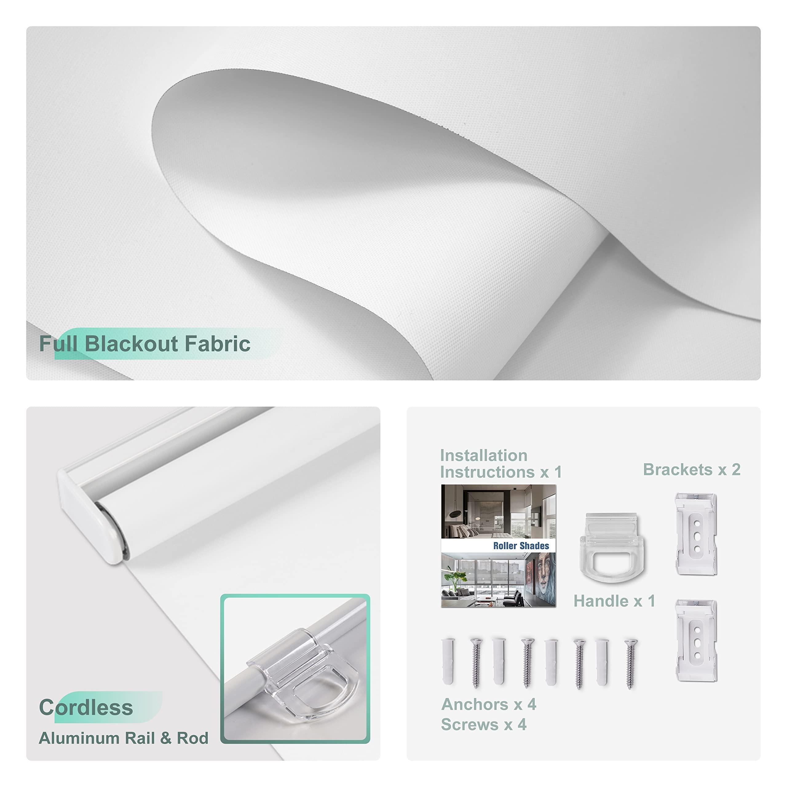 HOTSOON HOTSOON Blackout Roller Shades for Windows, Cordless Window Blinds Thermal Insulated Spring System Shades for Home Office, White, 63.5" W x 48" H