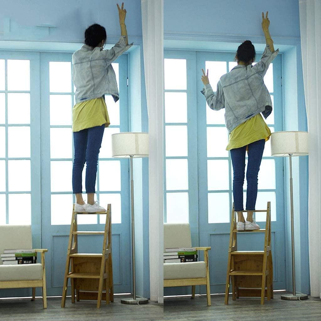 OKUOKA Step Stool Solid Wood Ladder Stool Folding Fold Up Library Steps Stool Multifunctional Wooden Shelving Ladder for Kitchen Office Use Ladder Chair (C)