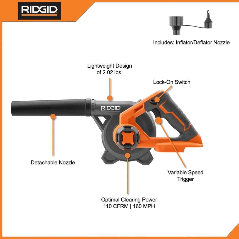 Pacroban 18V Lithium-Ion Cordless Compact Jobsite Blower with Inflator/Deflator Nozzle