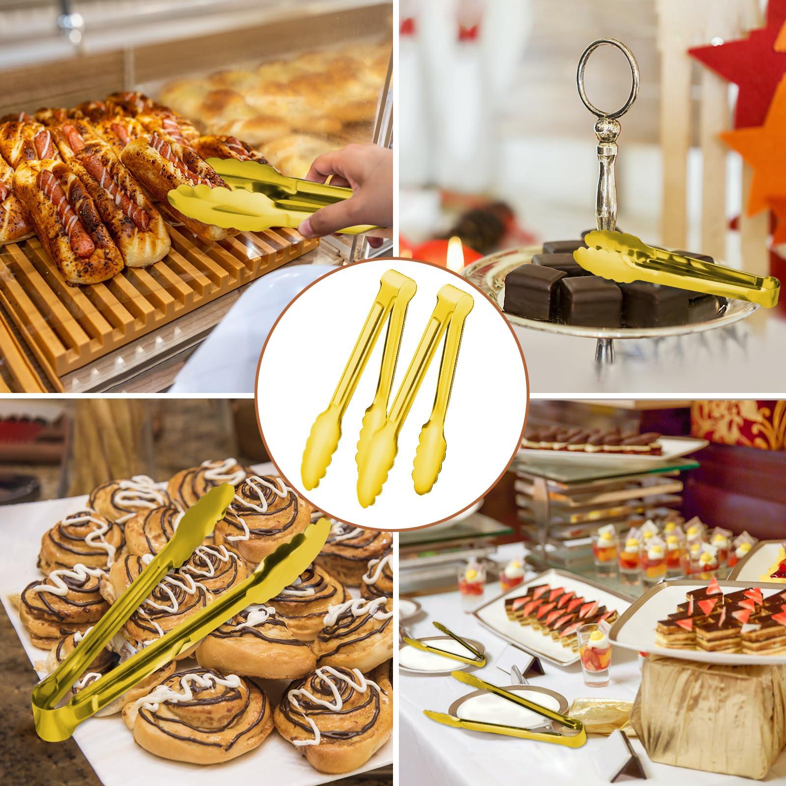 Gisly Gisly 6-Piece Gold Serving Tongs, Gold Serving Utensils, Stainless Steel Gold Plated Buffet Serving Tongs,Salad Buffet Tongs,9 Inch