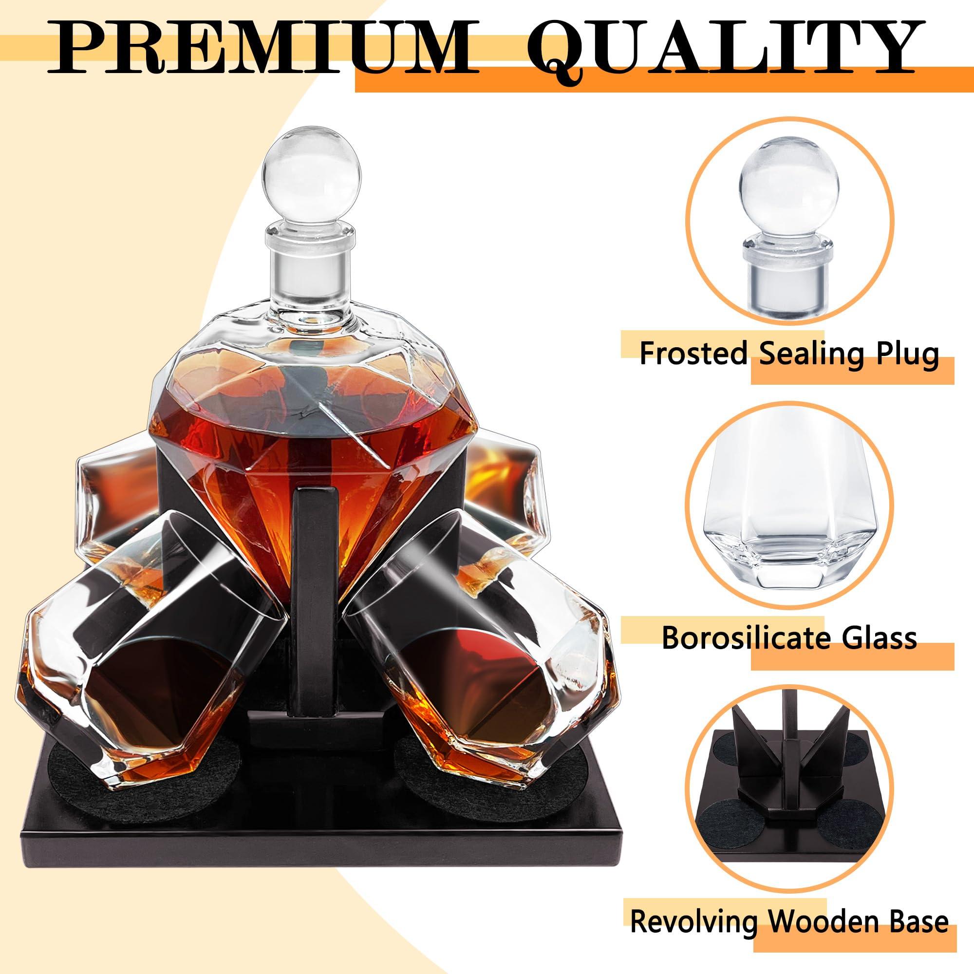 Montex Montex Whiskey Decanter Set Diamond Shape with 4 Glasses 4 Whiskey Stones, Gift for Men, Gift for Whiskey Lovers