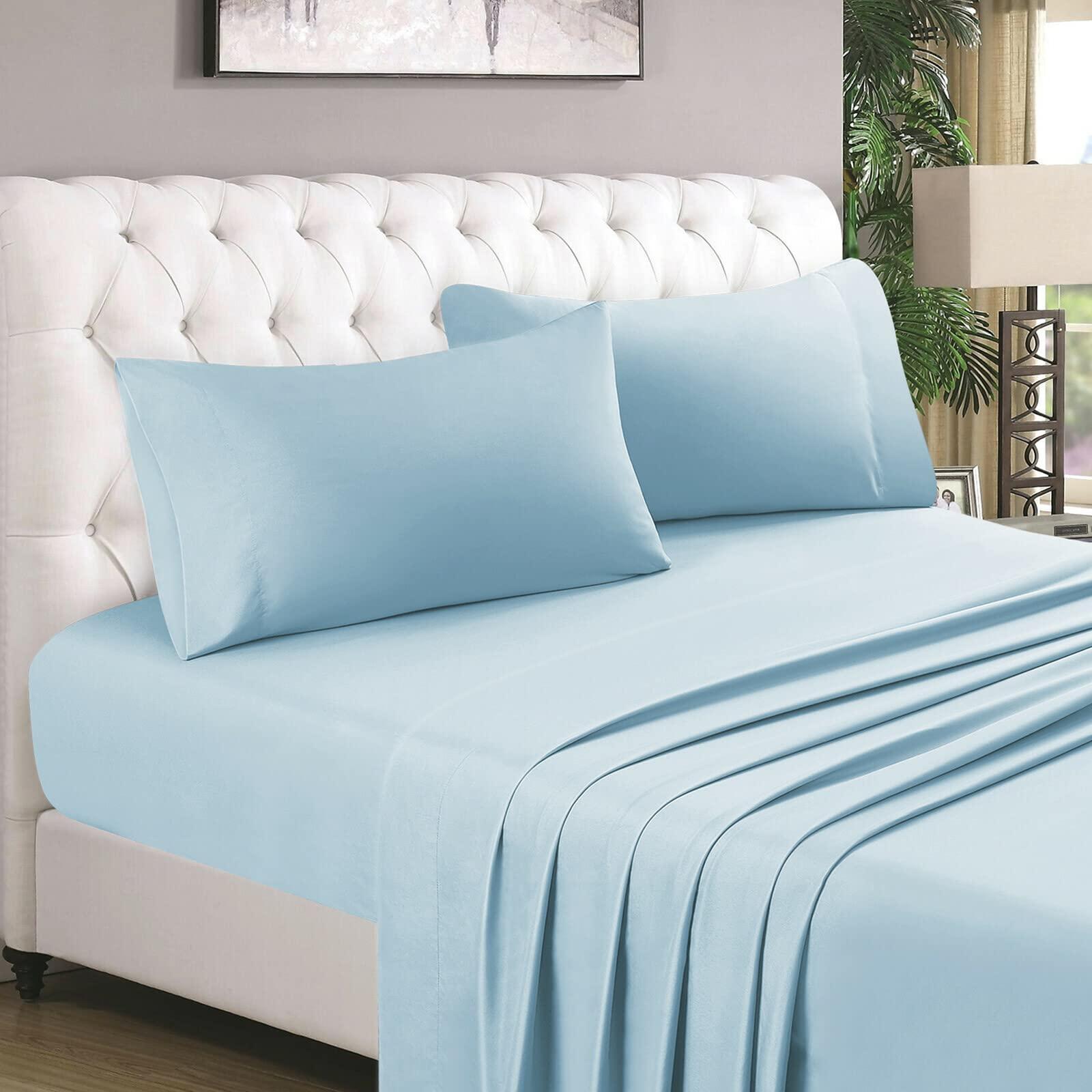 Omanium Omanium 100% Pure Cotton 800 Thread Count Sheets Full Size, Light Blue, 4 Pieces Sheet Set, 6\"12\" Deep Pocket - 1 Flat Sheet, 1 Fitted Sheet and 2 Pillowcases, Breathable & Cooling Sheet Set