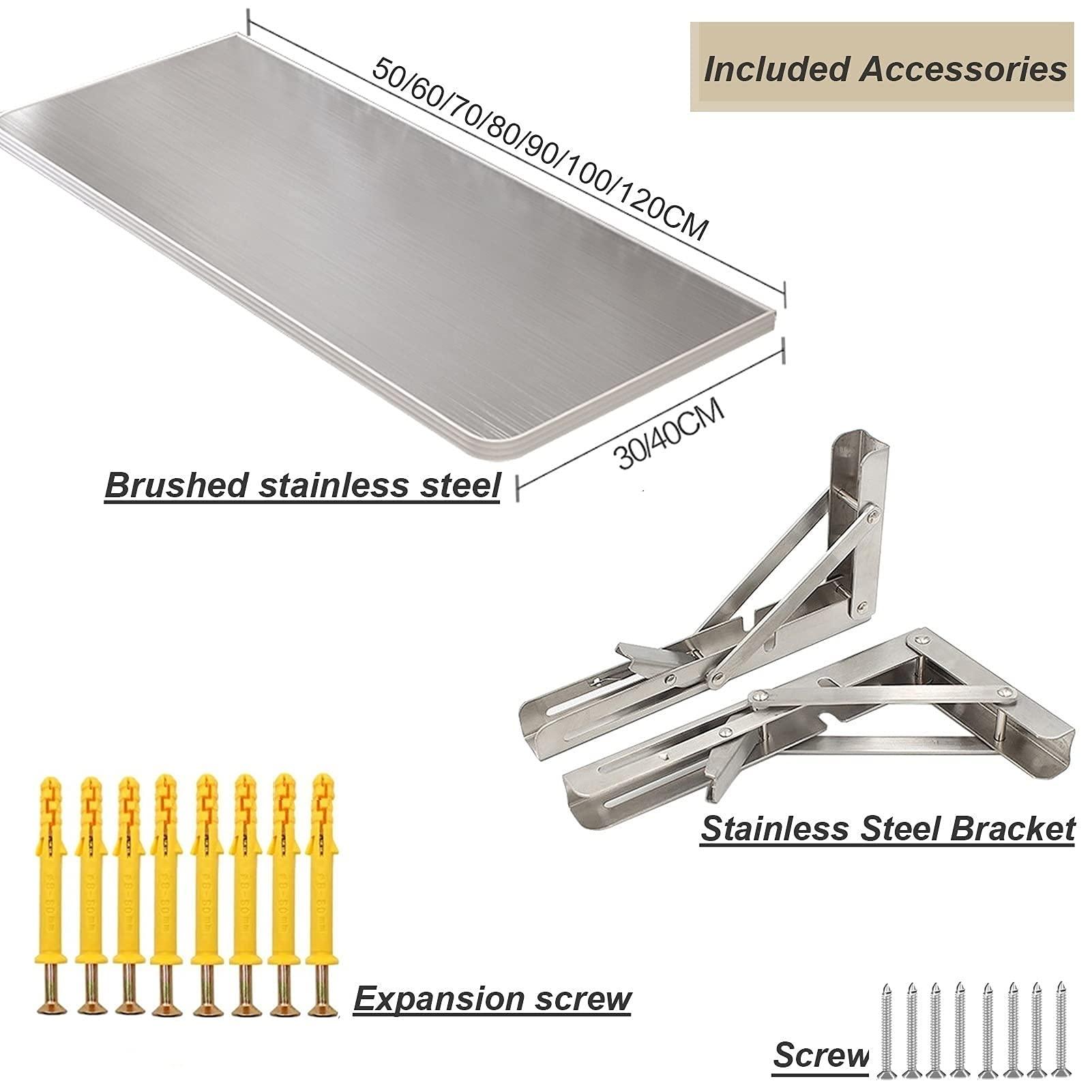 FALIYORS FALIYORS Wall-Mounted Folding Table for Kitchen, Fold Down Wall Table, Small Space Dining Table, Breakfast Bar Table, Workbench Foldable, Brushed Stainless Steel (Size : 9030cm/35inch12in