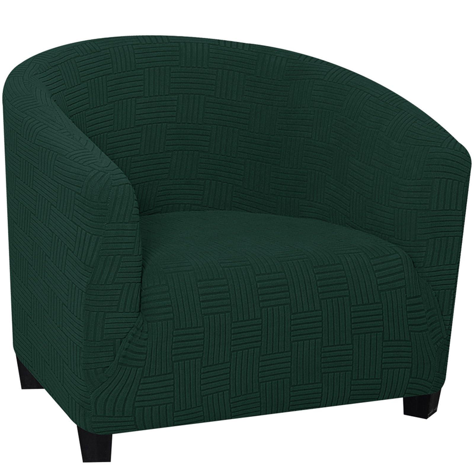 CLGTY CLGTY Club Chair Slipcover, Stretch Spandex Barrel Chair Cover Round Tub Chair Covers Non Slip Armchair Covers with Elastic Bottom for Living Room Bar Counter-Dark Green-1 Piece