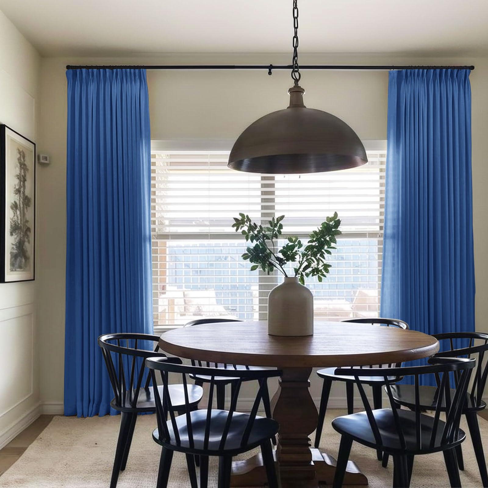 TWOPAGES TWOPAGES Linen Textured Room Darkening Curtain 72 Inches Long, Royal Blue Pinch Pleated Window Curtain Drape Panel for Patio Door Dining Room Kids Room, 1 Panel