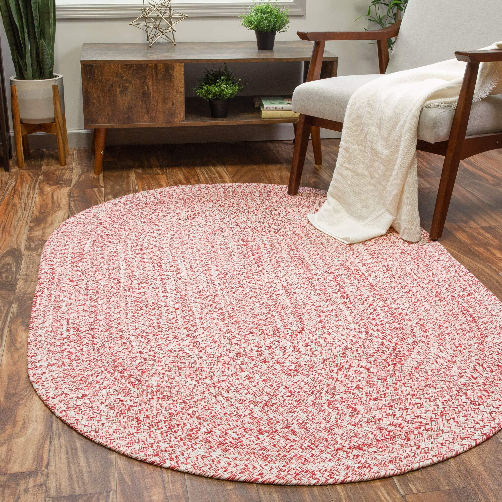 Super Area Rugs Super Area Rugs Farmhouse Braided Rug Cotton Kitchen Reversible Carpet, Red & White, 3' X 5' Oval