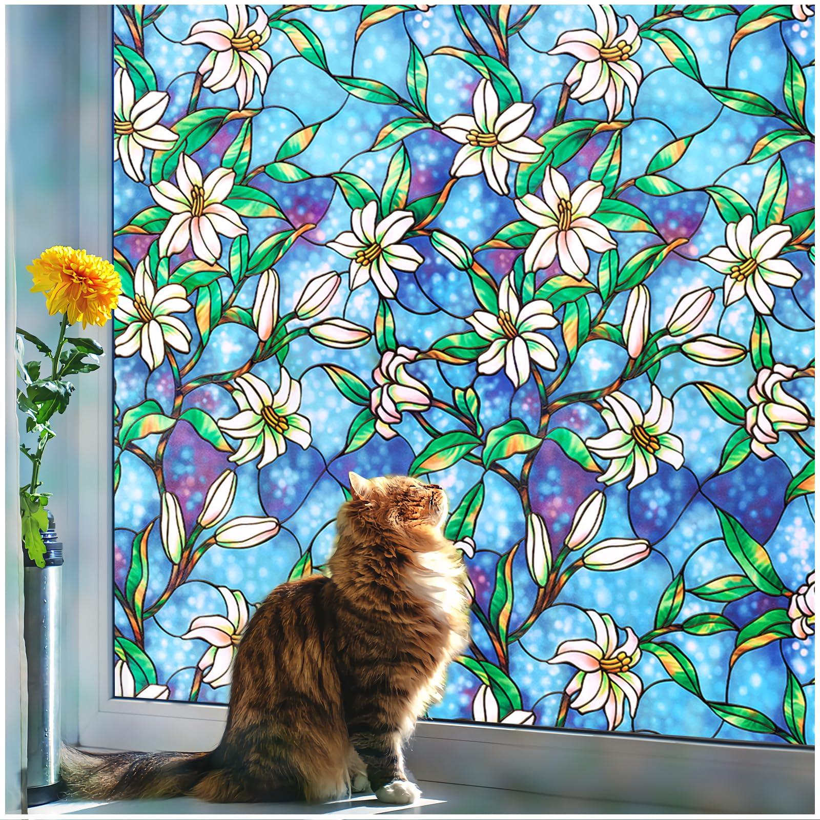 Coavas Coavas Window Privacy Film, Frosted Stained Glass Window Film Decorative Window Cling Privacy Film for Glass Windows, Bathroom Non Adhesive Window Tint for Home (Vinyl, 17.5\" x 78.7 \")