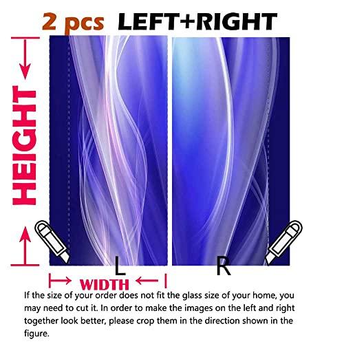 G01-ART Stained Glass Window Film Self Adhesive Blue Line Modern Removable Window Tint Film Privacy Privacy Film Application Kit 17.7inch x 35.4inch (L+R,2PCS)