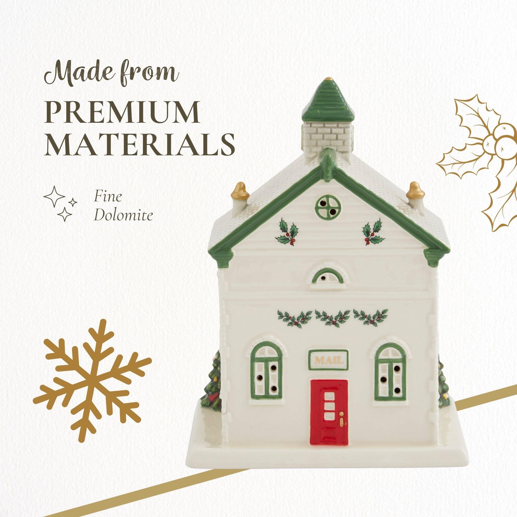 Spode Spode Christmas Tree Miniature Christmas Village Figural Decoration, LED Lighted Christmas Village Set, Ceramic Holiday Decor - Dolomite Christmas Collectible for Indoor Display (Post Office)