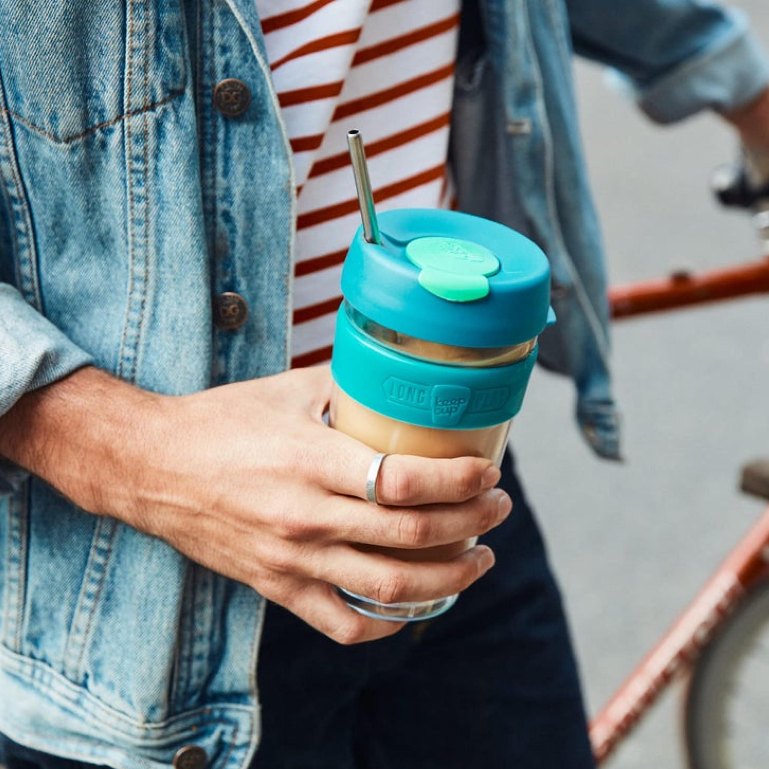 KeepCup KeepCup Longplay - Reusable Coffee Cup, Double Wall Glass with Removable Sleeve and splashproof Sipper lid - 12oz/340ml - Roseate