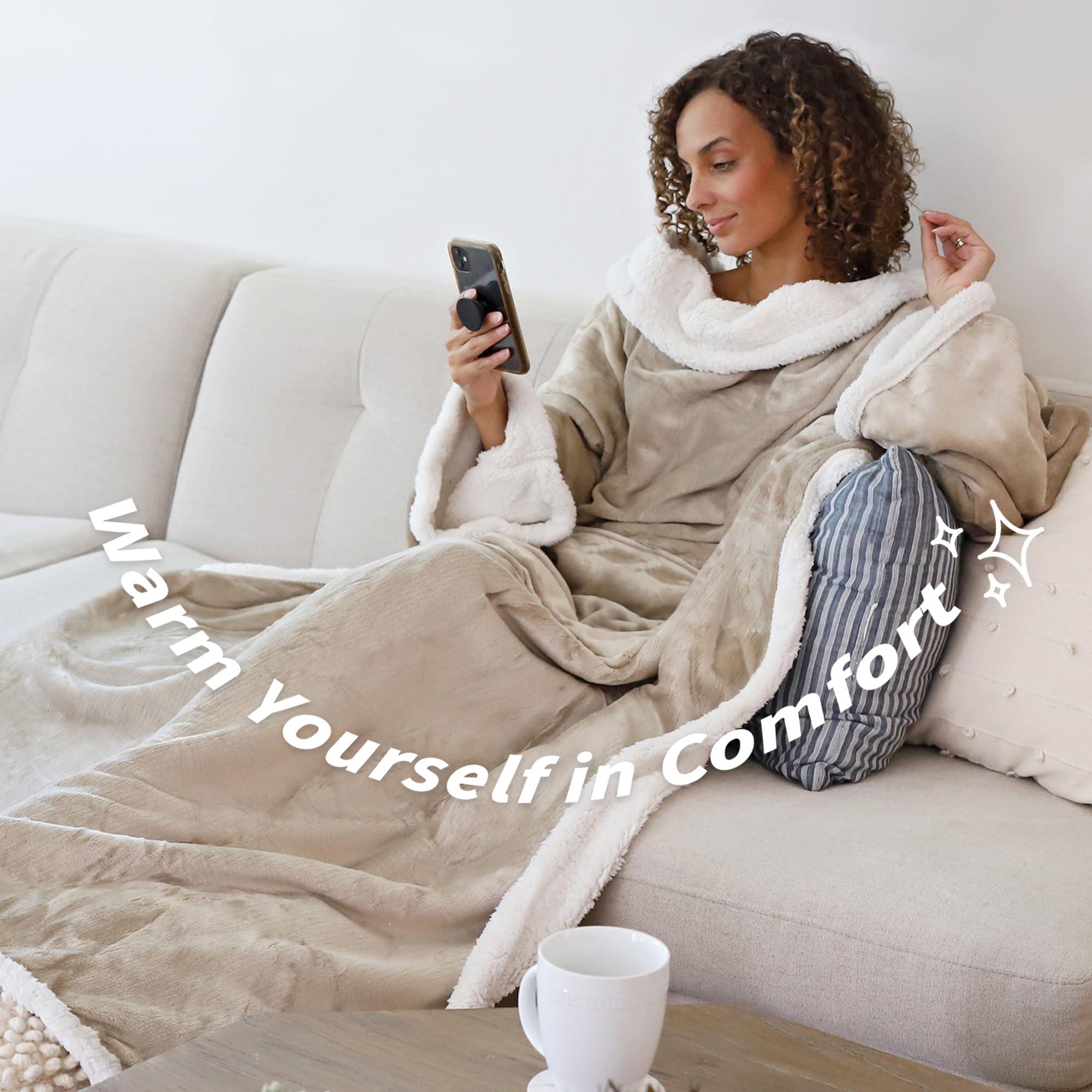 Catalonia Catalonia Sherpa Wearable Blanket with Sleeves Arms, Comfy Sleeved TV Wrap Blanket, Large Snuggly Throw for Women and Men, Gift for Her