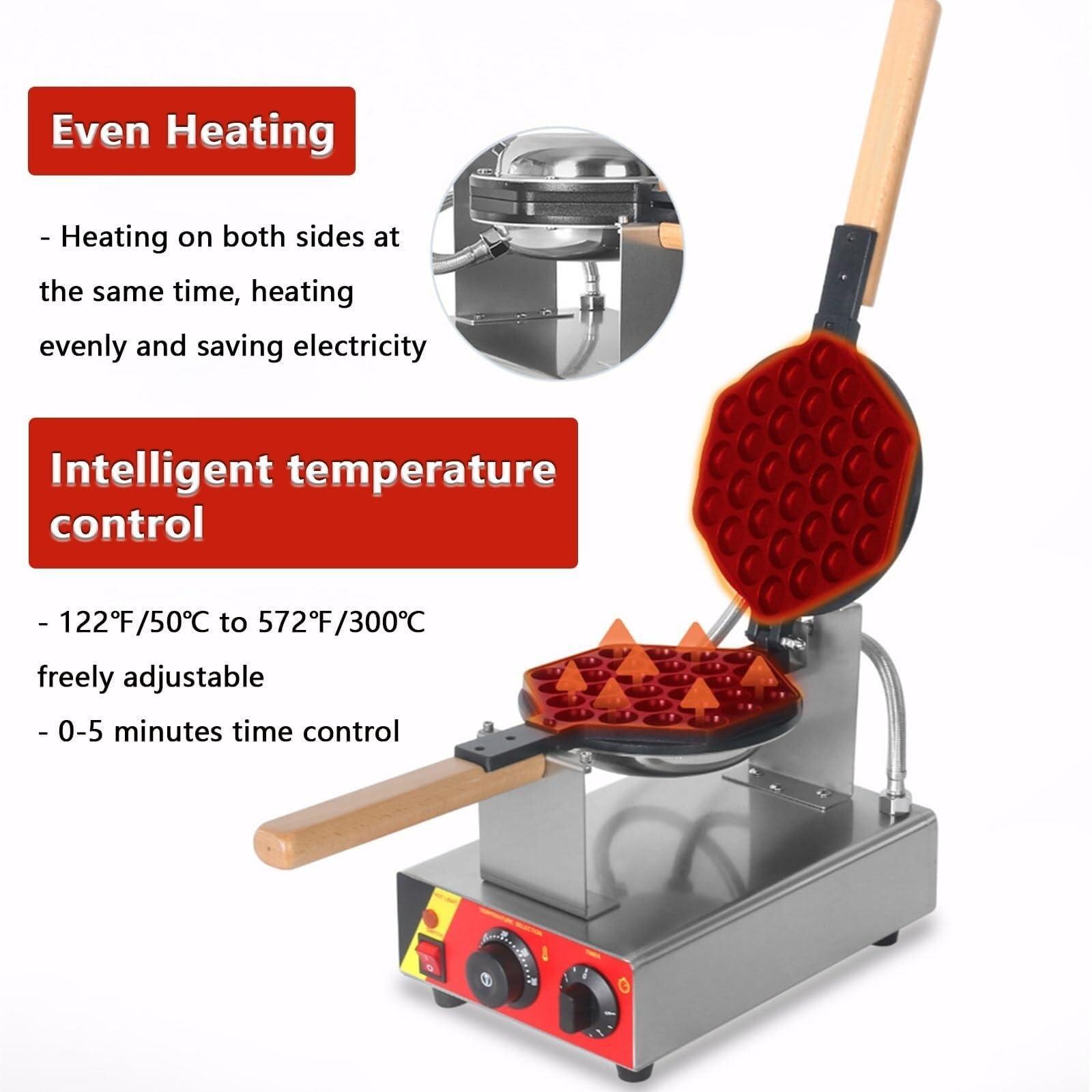 YQDDM Single Bubble Waffle Maker Commercial Waffle Maker Non-stick Hong Kong Egg Waffle Maker 180 Rotatable, Electric Non Stick Appliance for Ice Cream Treat Desserts