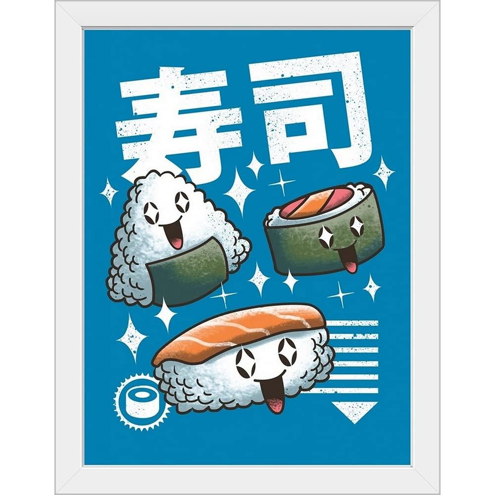 CANVAS ON DEMAND Kawaii Sushi White Framed Art Print, Food Artwork