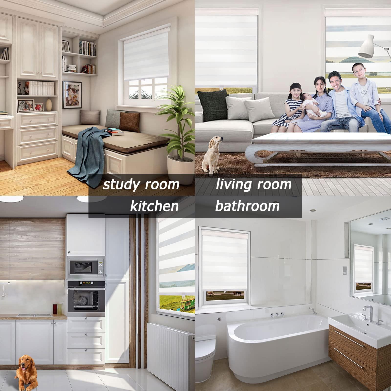 Amingrui Customized Cordless Zebra Blinds Horizontal Window Blinds and Shades Dual Layer Roller Shades, Sheer or Privacy Light Control [Black-25 W x 36" H]