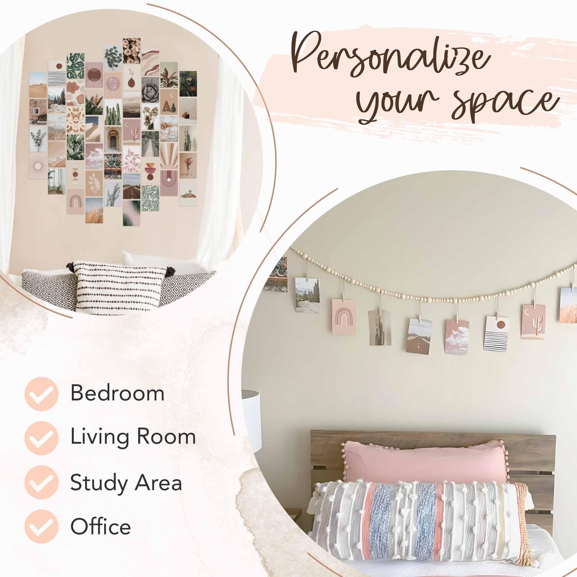 Artivo Artivo Boho Wall Collage Kit for Teen Girls, Cute Room Decor, Aesthetic Wall Decor Pictures, Boho Wall Art Prints Bedroom Decor, Posters for Room Aesthetic, Dorm Collage Photos 50 Set 4x6 inch