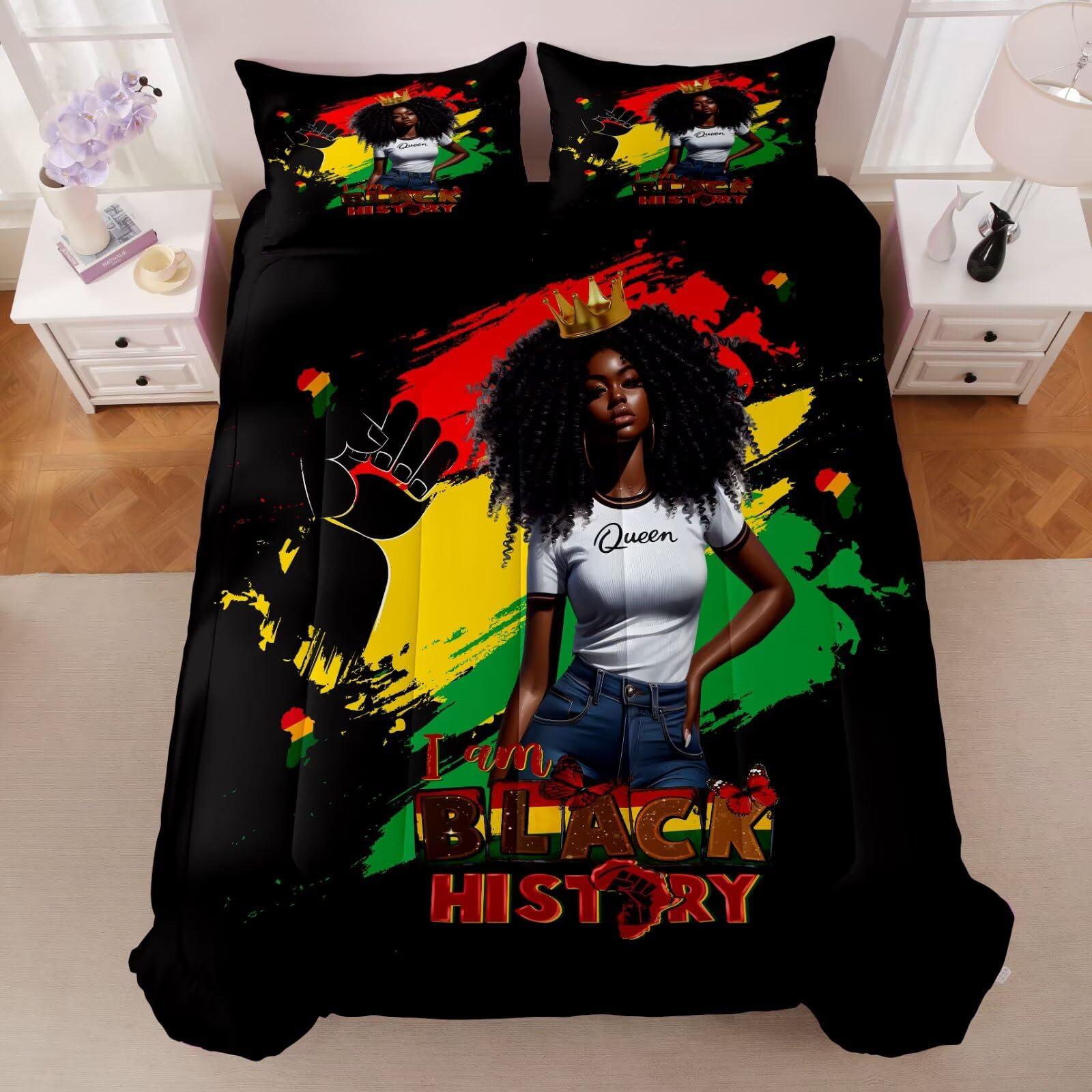 GRAT TIOC GRAT TIOC Black Girl Comforter Sets Full,Black Girl Magic Bedding Set,African American Girl Comforter Set for Kids Afro Melanin Bedroom Bed Set