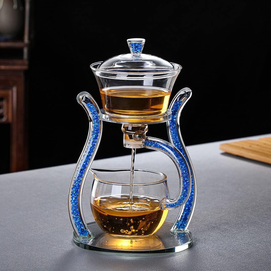 RORA RORA Lazy Kungfu Glass Tea Set Semi Automatic Drip Rotating with Infuser Glass Teapot Set (6 cups)